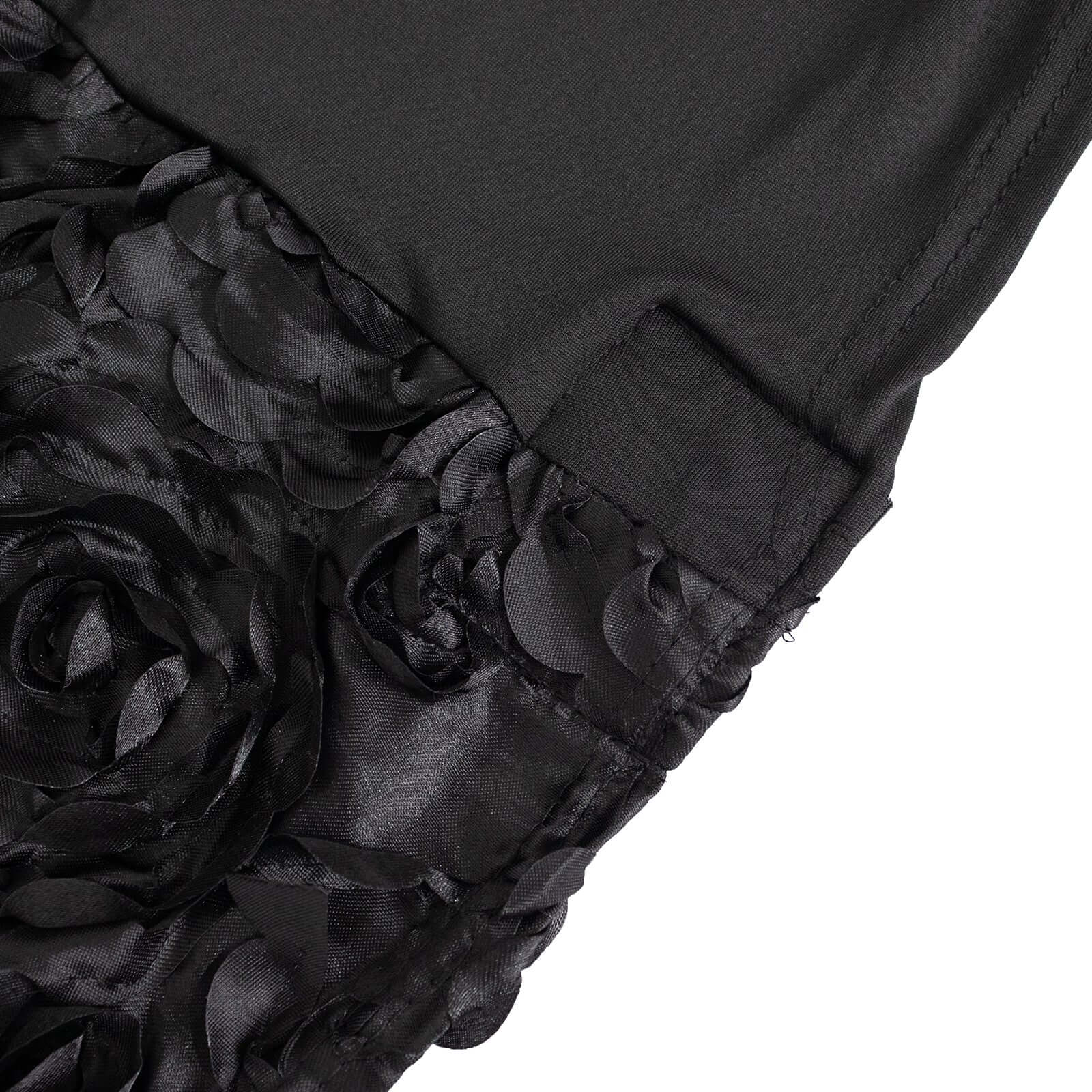Black Stretch Fitted Satin Rosette Slip-On Cover for Banquet Chairs