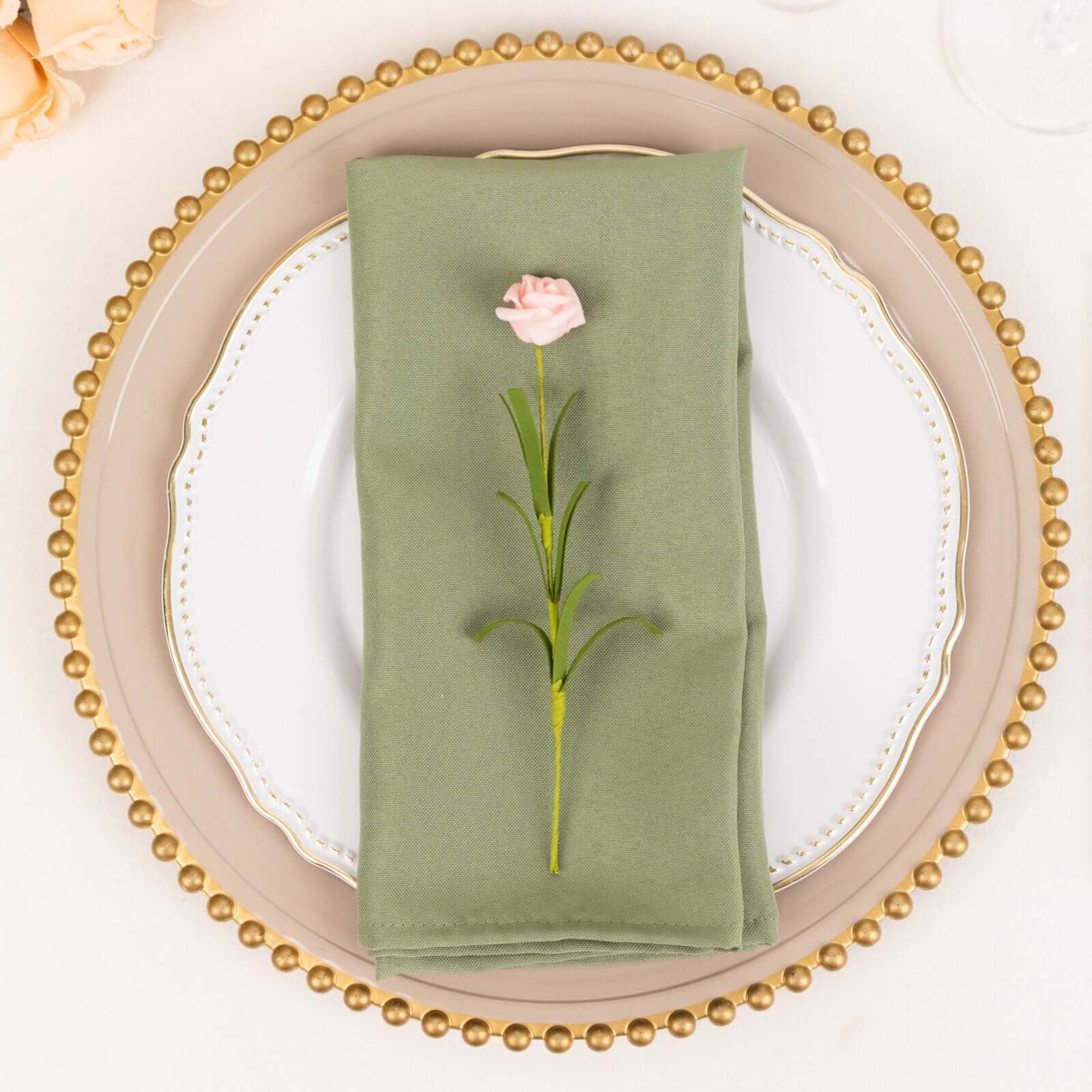 5-Piece Set of Premium Polyester 20x20 Dinner Napkins in Dusty Sage Green - Stain & Wrinkle Resistant