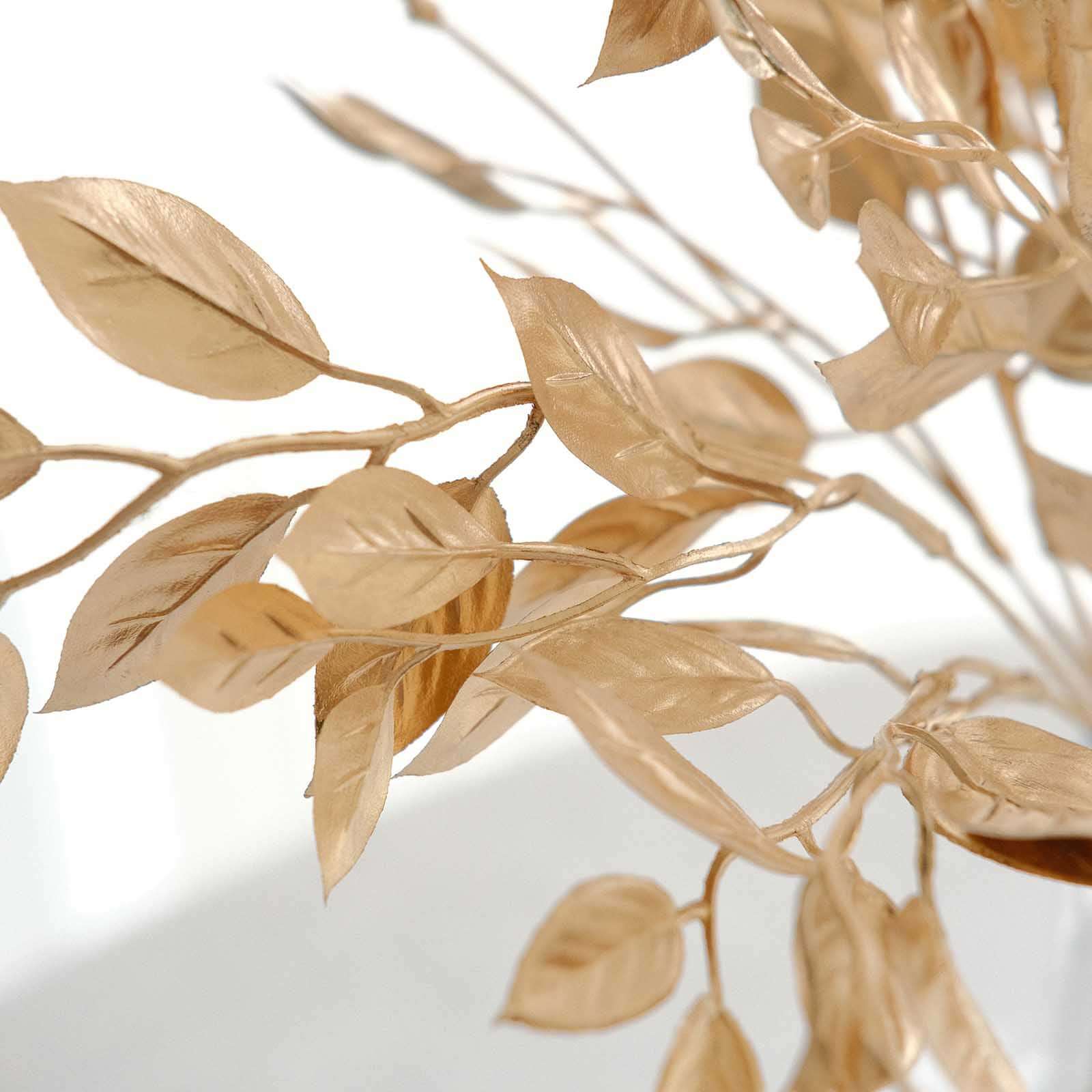 4-Piece Metallic Gold Artificial Italian Ruscus Leaf Branches for Stunning Tablescapes and Floral Decor