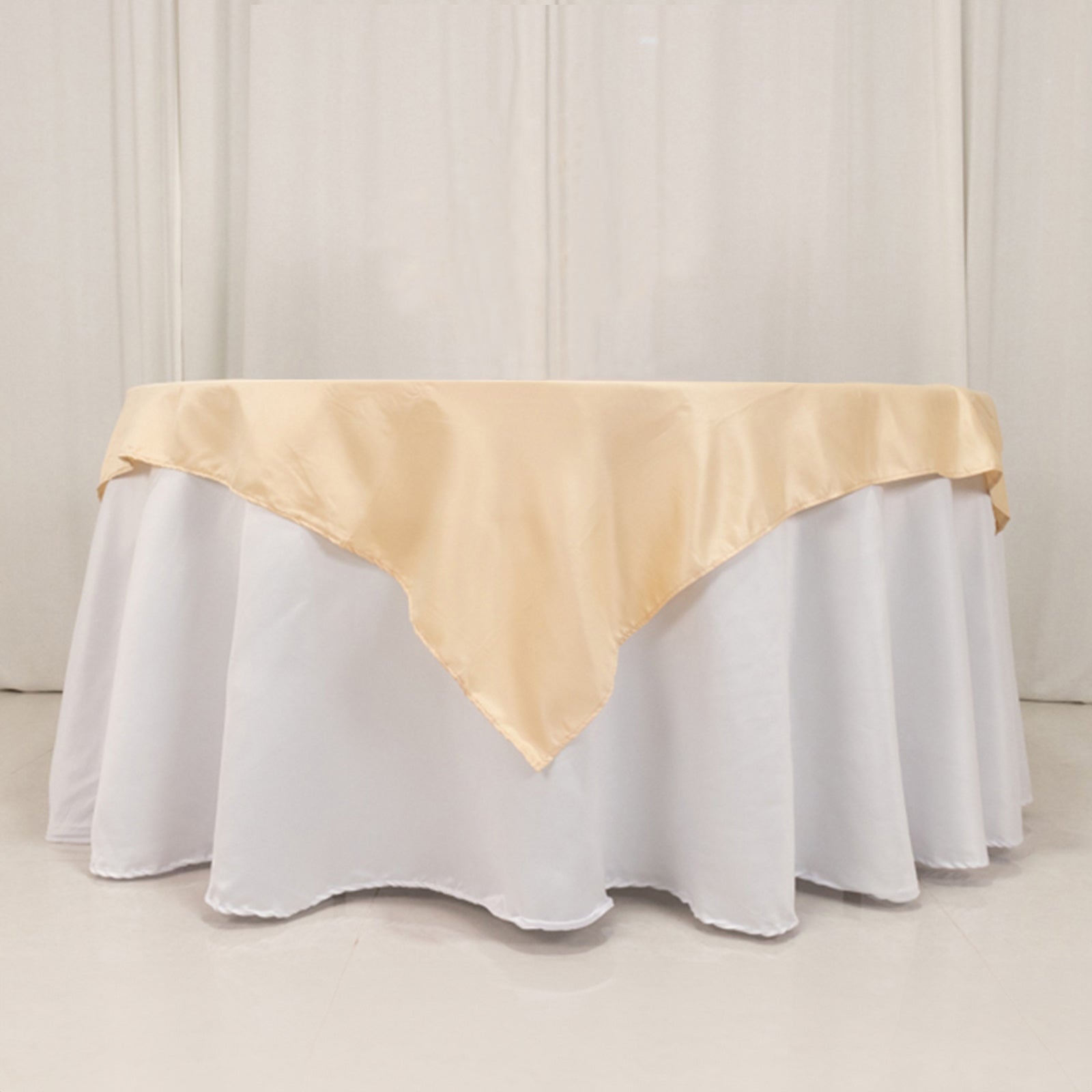 Lamour Satin 54x54 Beige Square Table Overlay - Durable & Silk-Like Table Cover