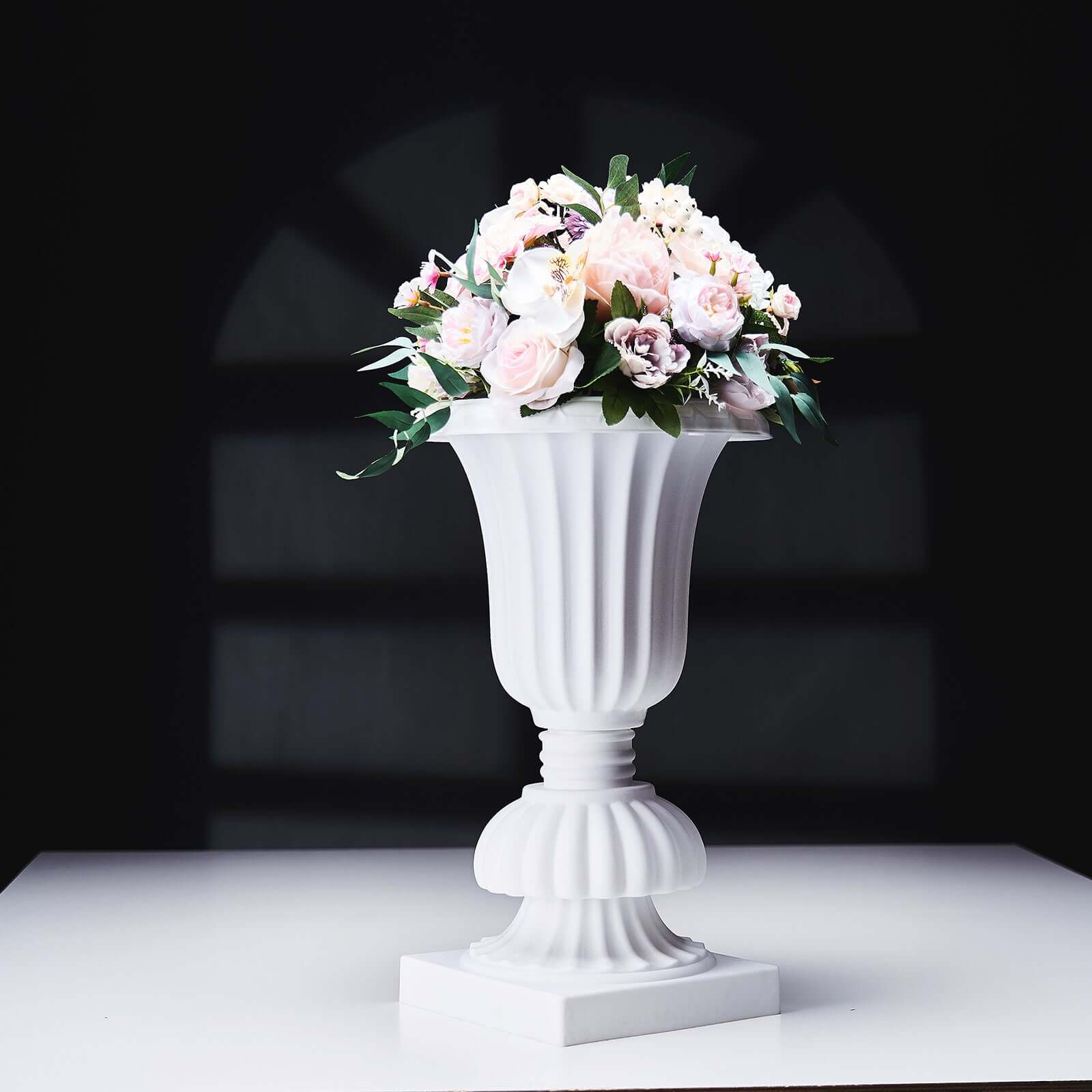 2-Pack PVC White Floral Urn Planter Pedestal Flower Pot Plant Stand
