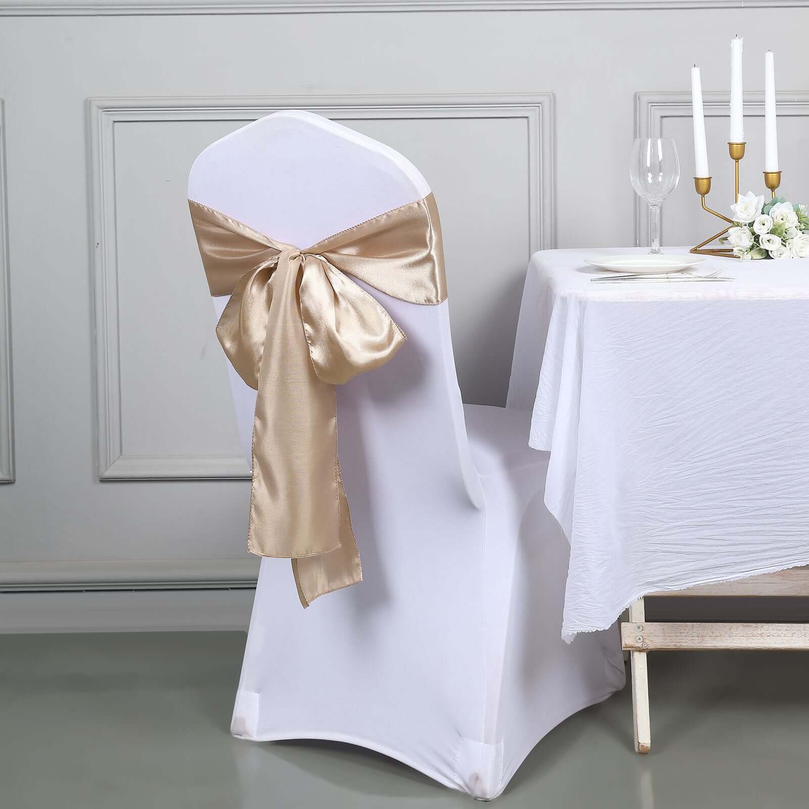 5-Piece Nude Satin Chair Sashes - Durable, Shiny Finish 6x106