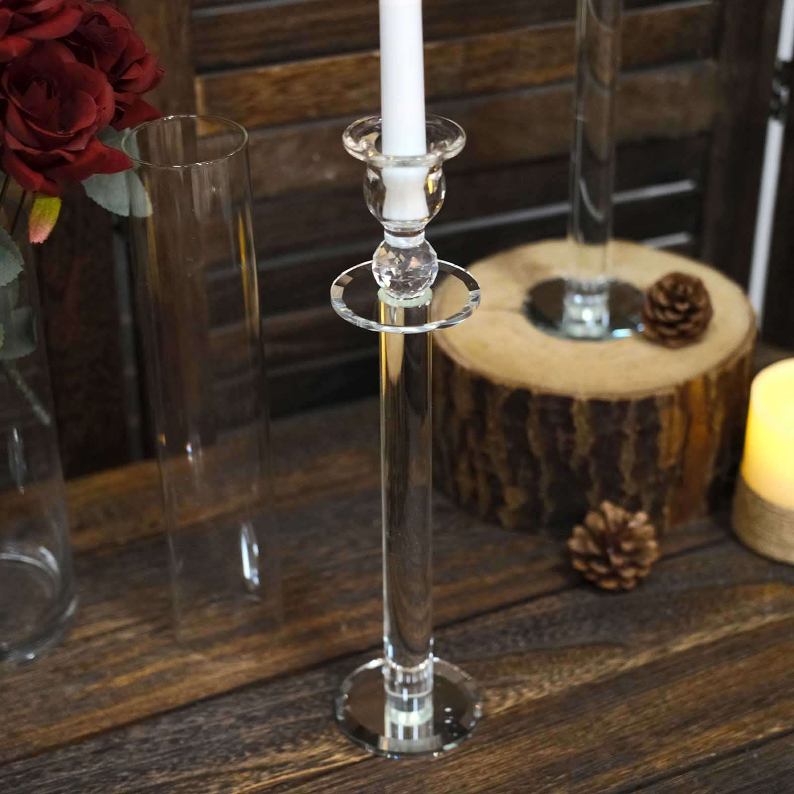 2-Pack Clear Crystal Glass Hurricane Taper Candle Holders, Ideal for Decor
