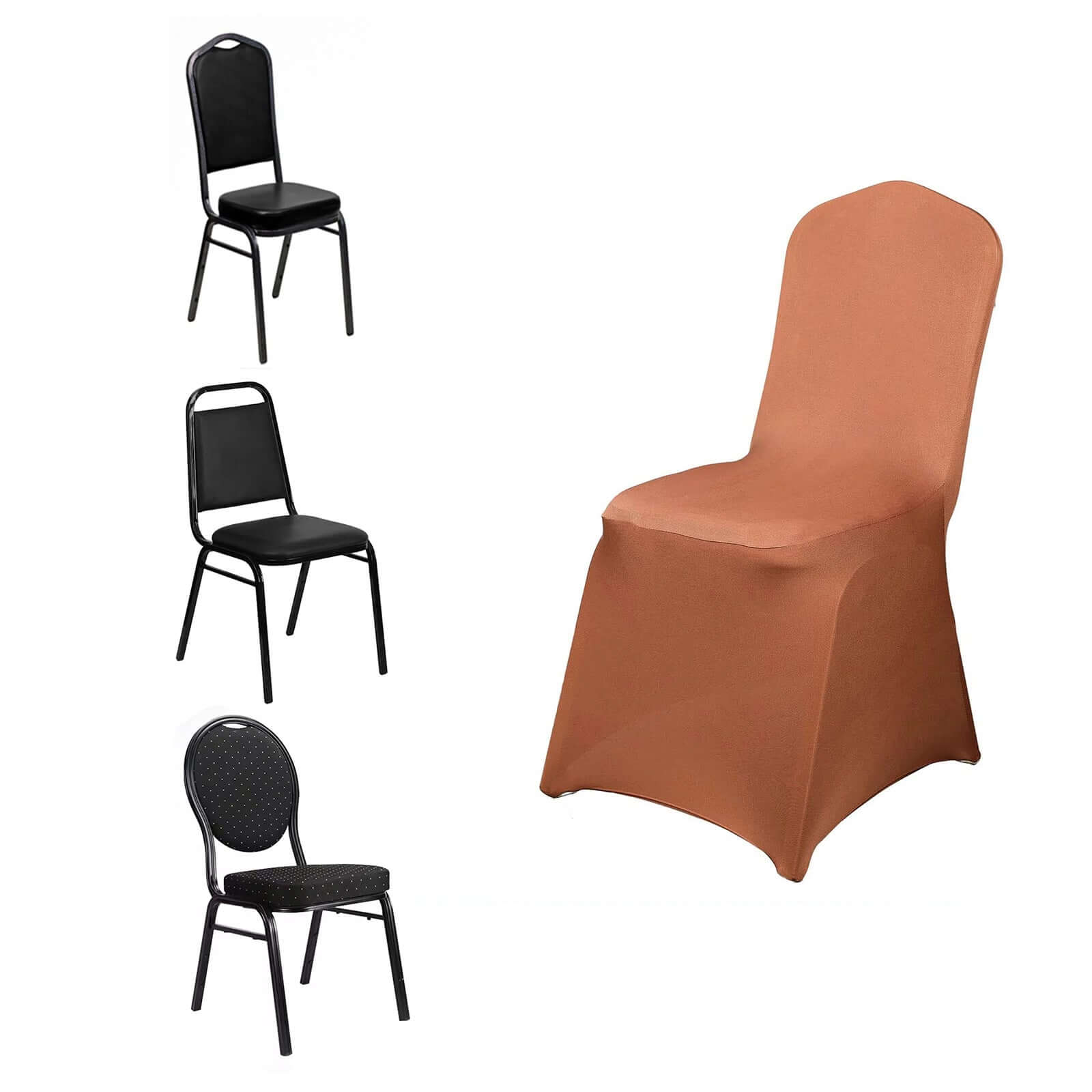 Terracotta (Rust) Spandex Stretch Slip-On Chair Cover for Banquet Chairs - 160GSM Fabric