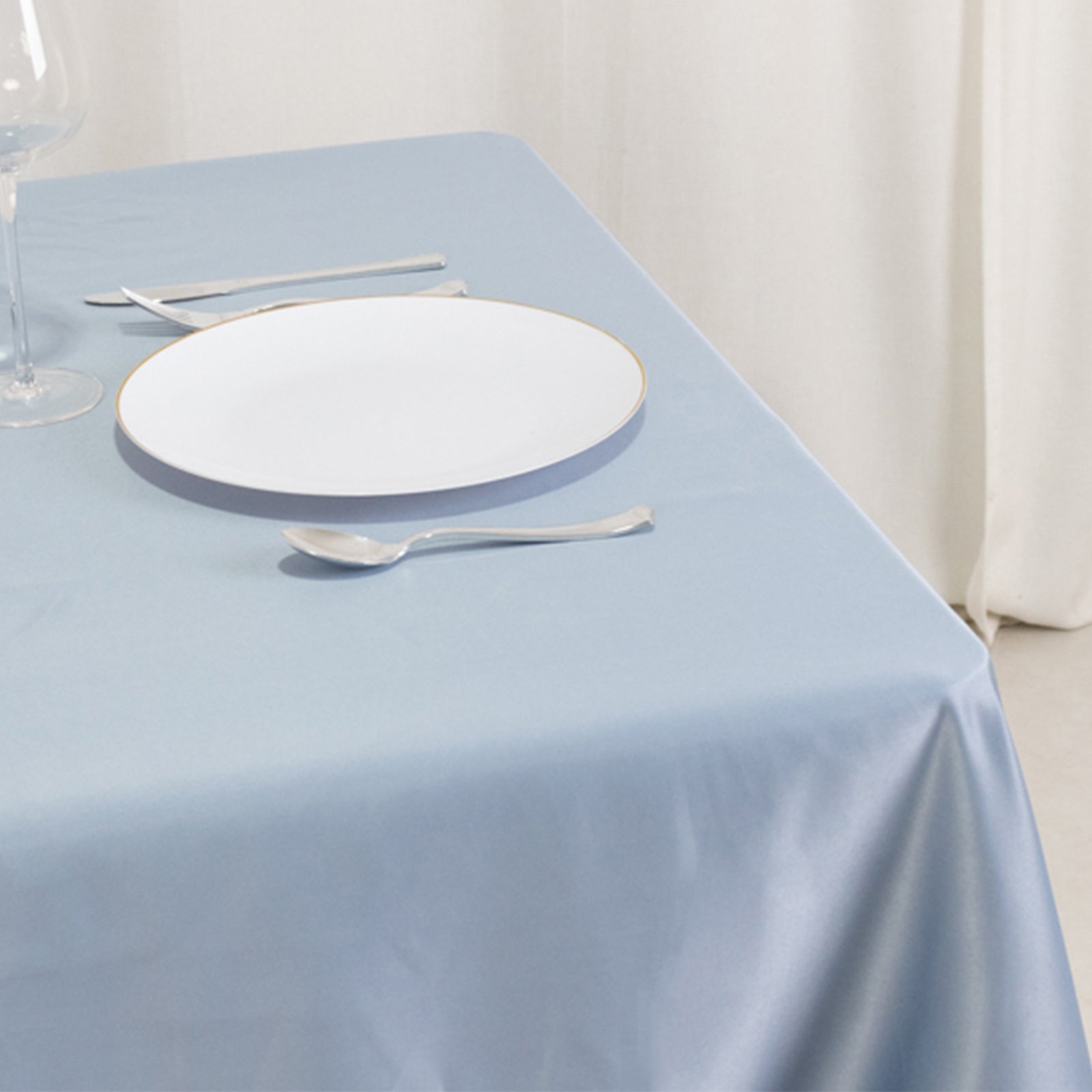 Exclusive Dusty Blue Lamour Satin 54x54 Square Table Overlay - Durable & Silk-Like