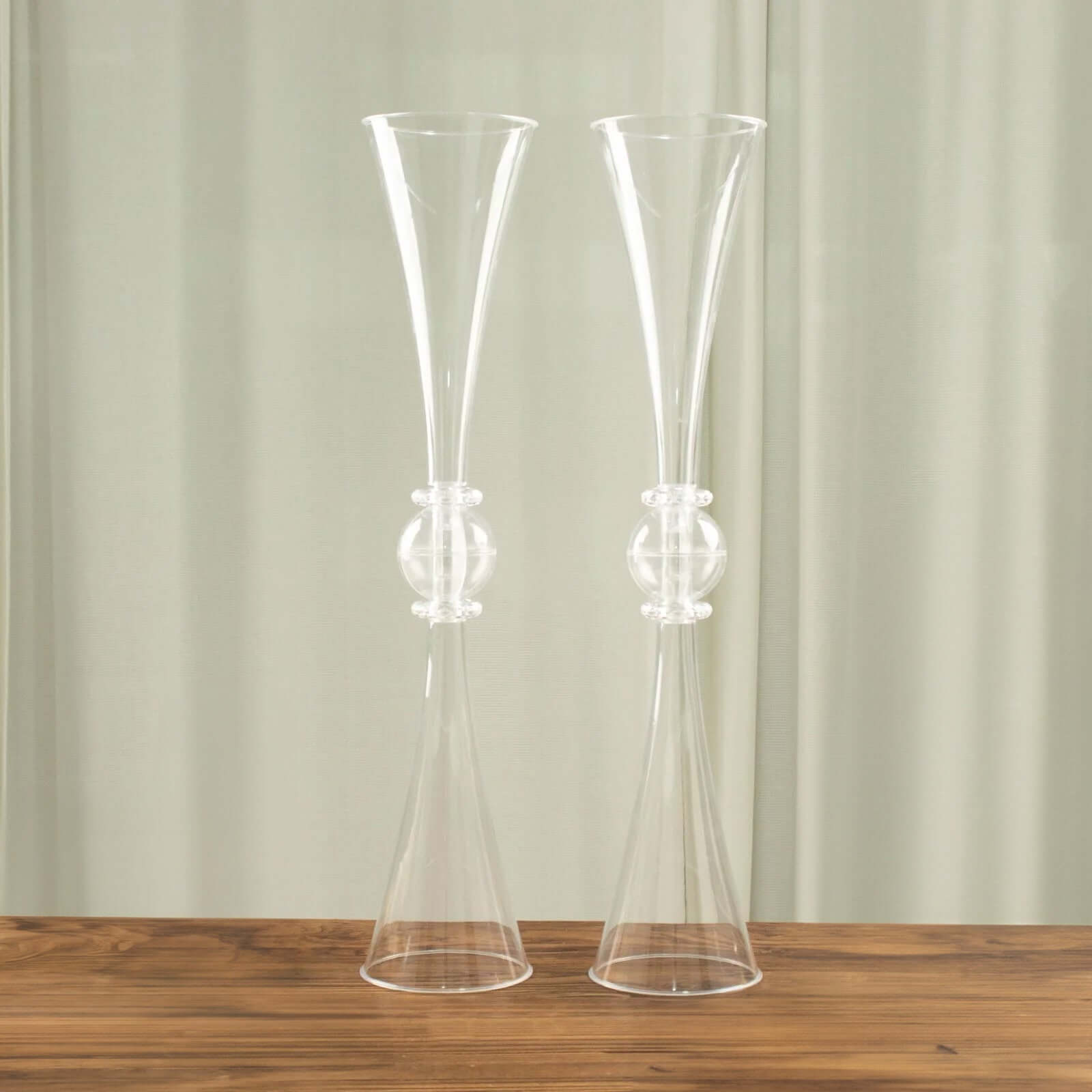 2-Pack Clear Reversible Plastic Trumpet Flower Vases with Crystal Embellishments - Ideal for Events!