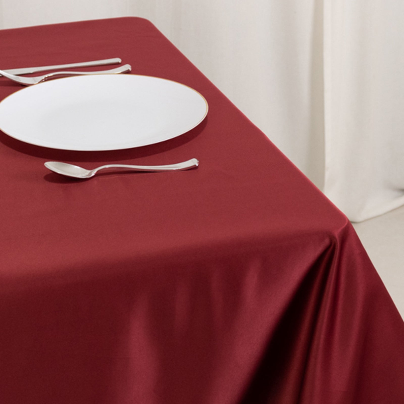 Luxury Burgundy Lamour Satin 54x54 Square Table Overlay - Durable & Silk-Like