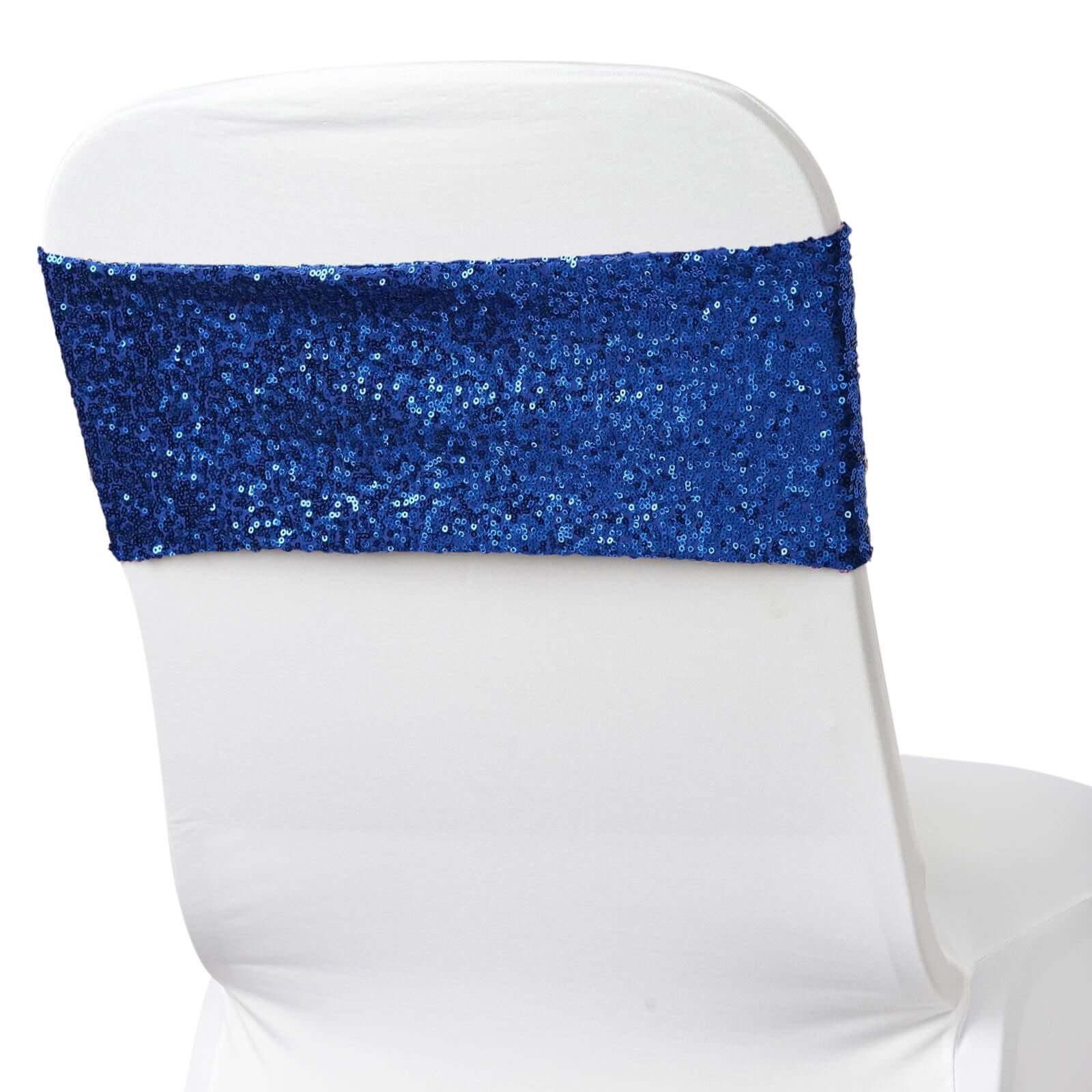 Special Offer! 5-Piece Royal Blue Sequin Spandex Stretch Chair Sashes for Weddings and Parties