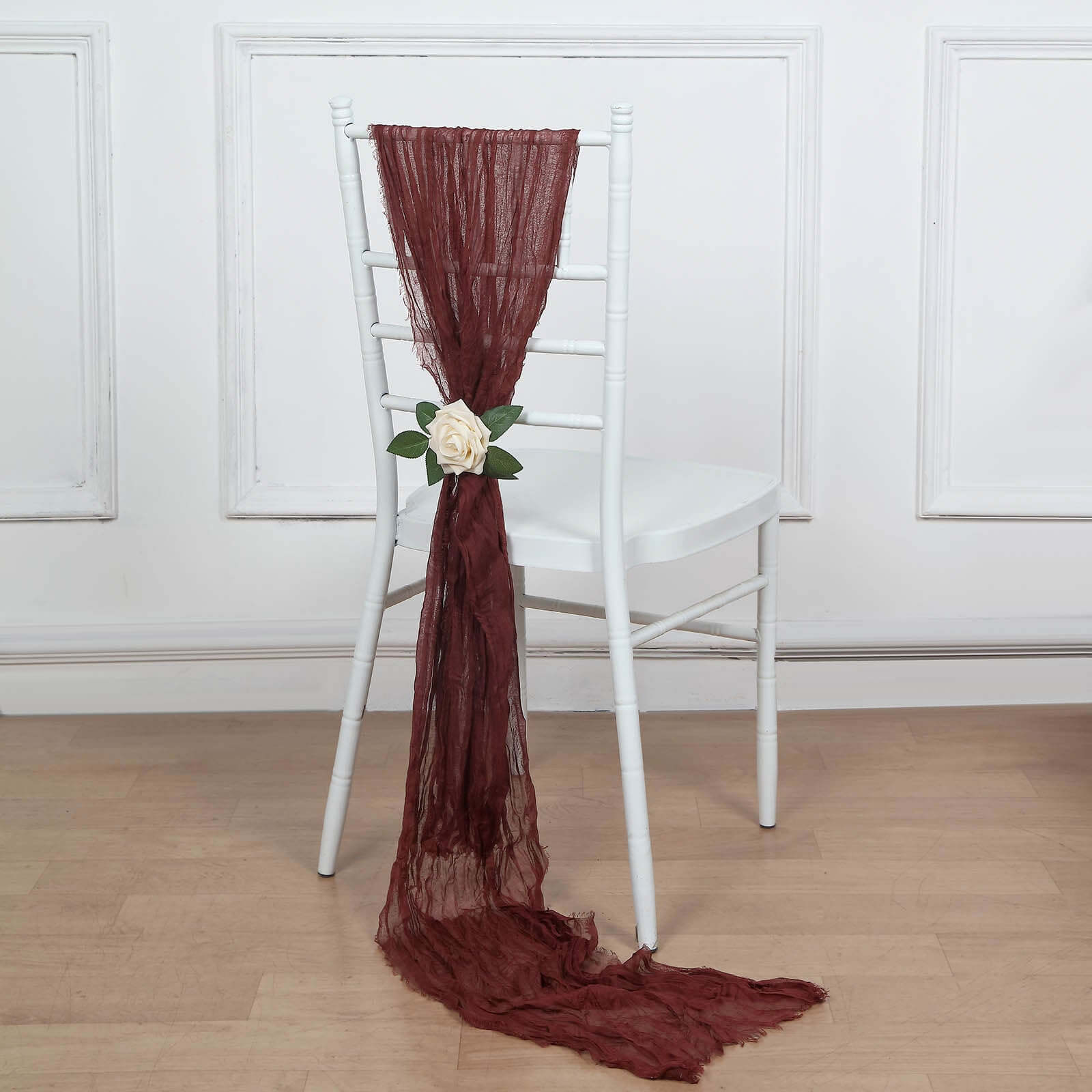 Hot Deal! 5-Pack Burgundy Cheesecloth Chair Sashes for Boho Decor