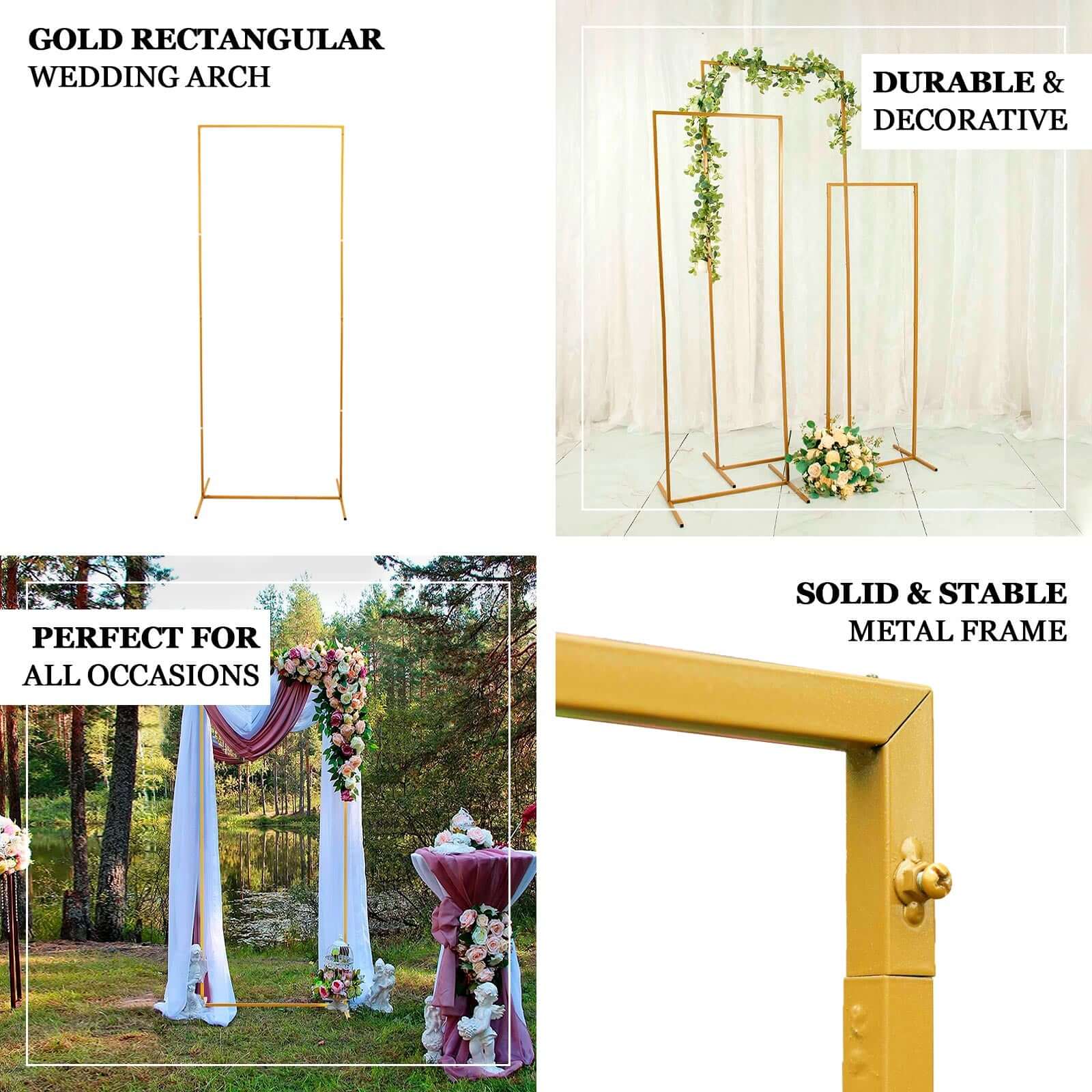 5.5ft Rectangular Gold Metal Frame for Wedding Arch, Floral Display