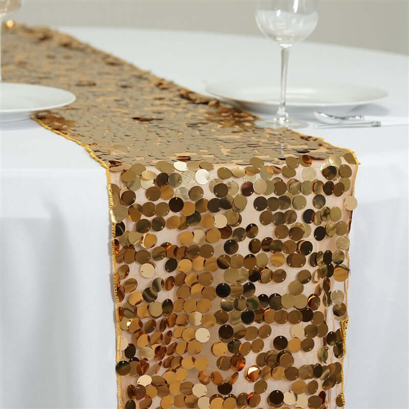 Gold Big Payette Sequin Table Runner (13x108) - Perfect for Dazzling Events