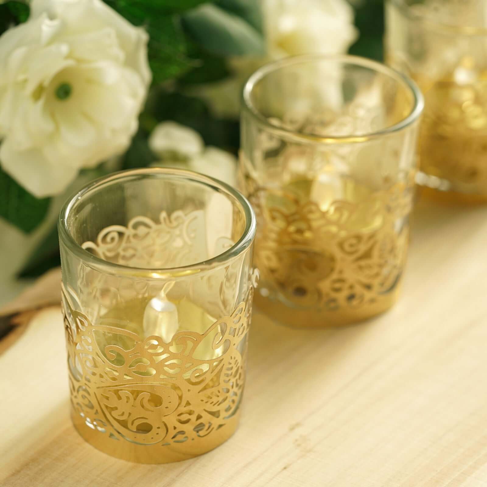 20-Pack Gold Foil Floral Lace Design Paper Wraps for Votive Tealight Candles