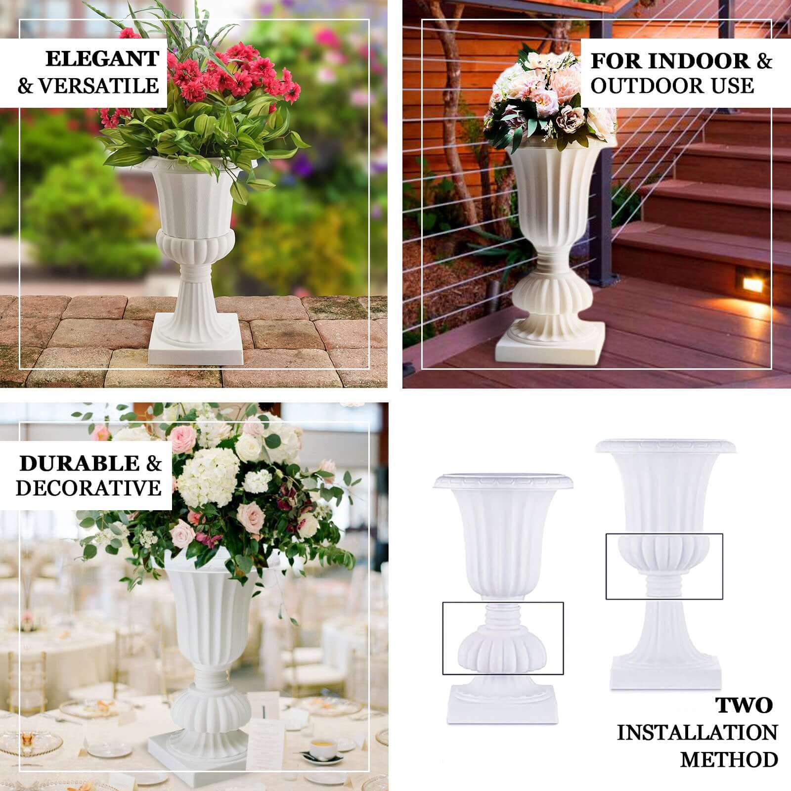 2-Pack PVC White Floral Urn Planter Pedestal Flower Pot Plant Stand