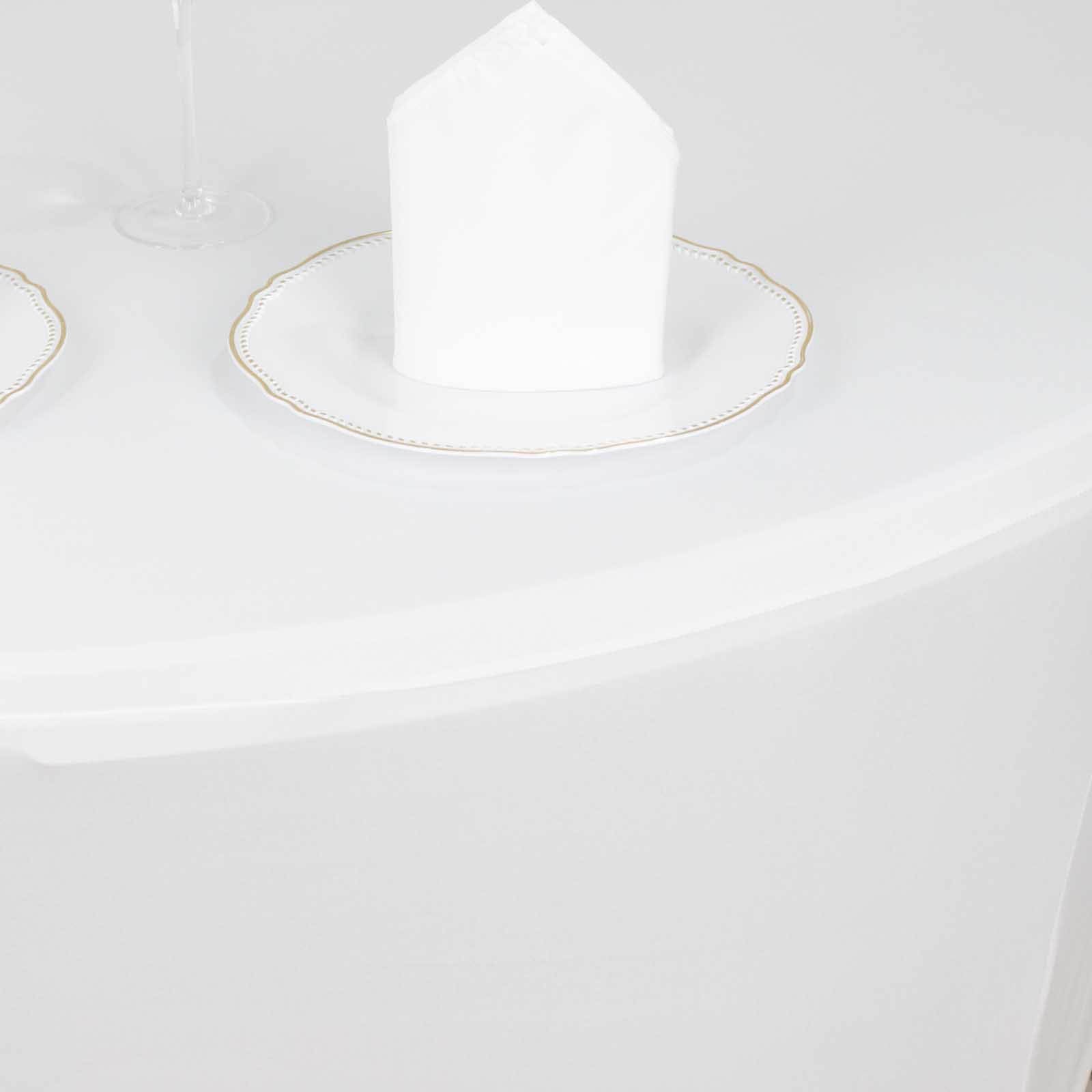 Durable White 6ft Round Stretch Spandex Tablecloth for Events and Presentations