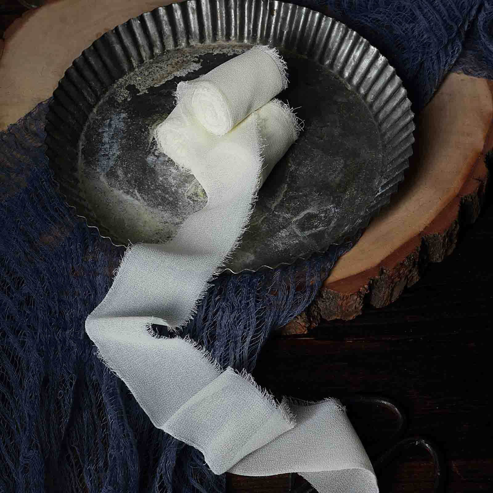2-Pack Special Offer! 6-Yard Ivory Silk-Like Chiffon Linen Ribbon Rolls for Bouquets, Gifts, and Weddings