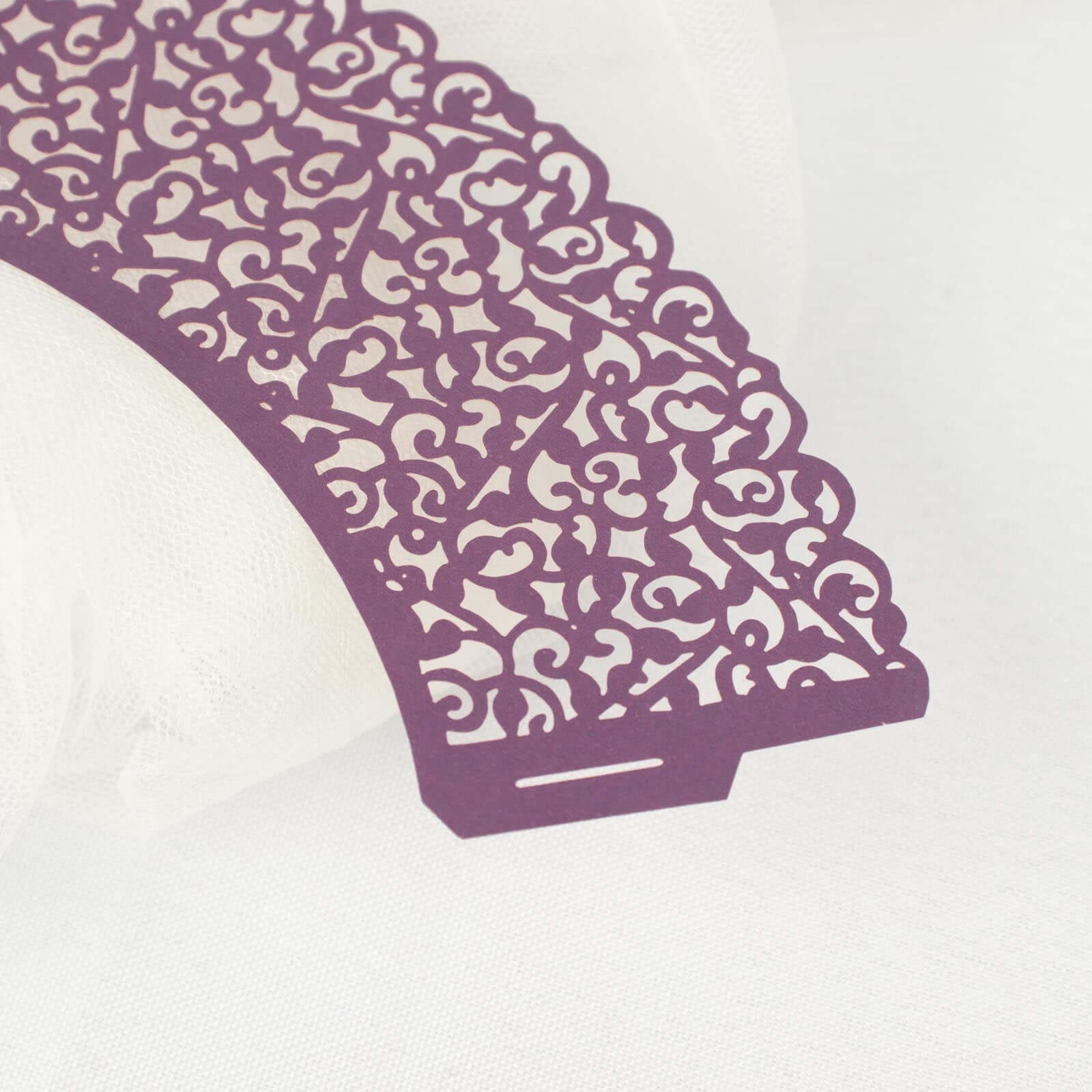 25-Piece Purple Lace Laser-Cut Paper Cupcake Wrappers for Event Baking