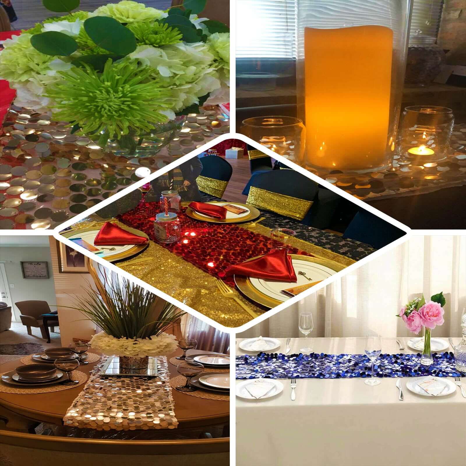 Gold Big Payette Sequin Table Runner (13x108) - Perfect for Dazzling Events