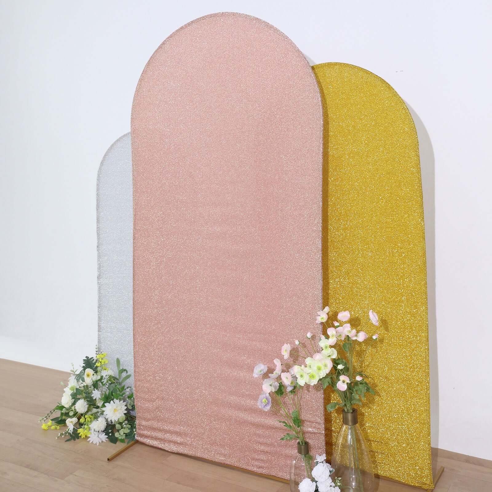 Special Offer! 7ft Rose Gold Shimmer Tinsel Spandex Backdrop Cover for Round Top Wedding Arch
