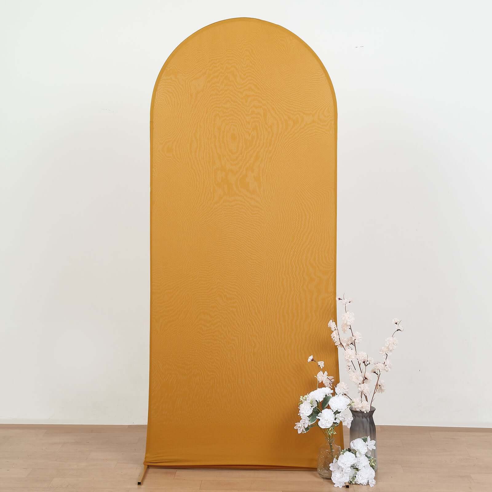Exclusive 6ft Matte Gold Spandex Fitted Cover for Round Top Wedding Arch - Ideal Decor!