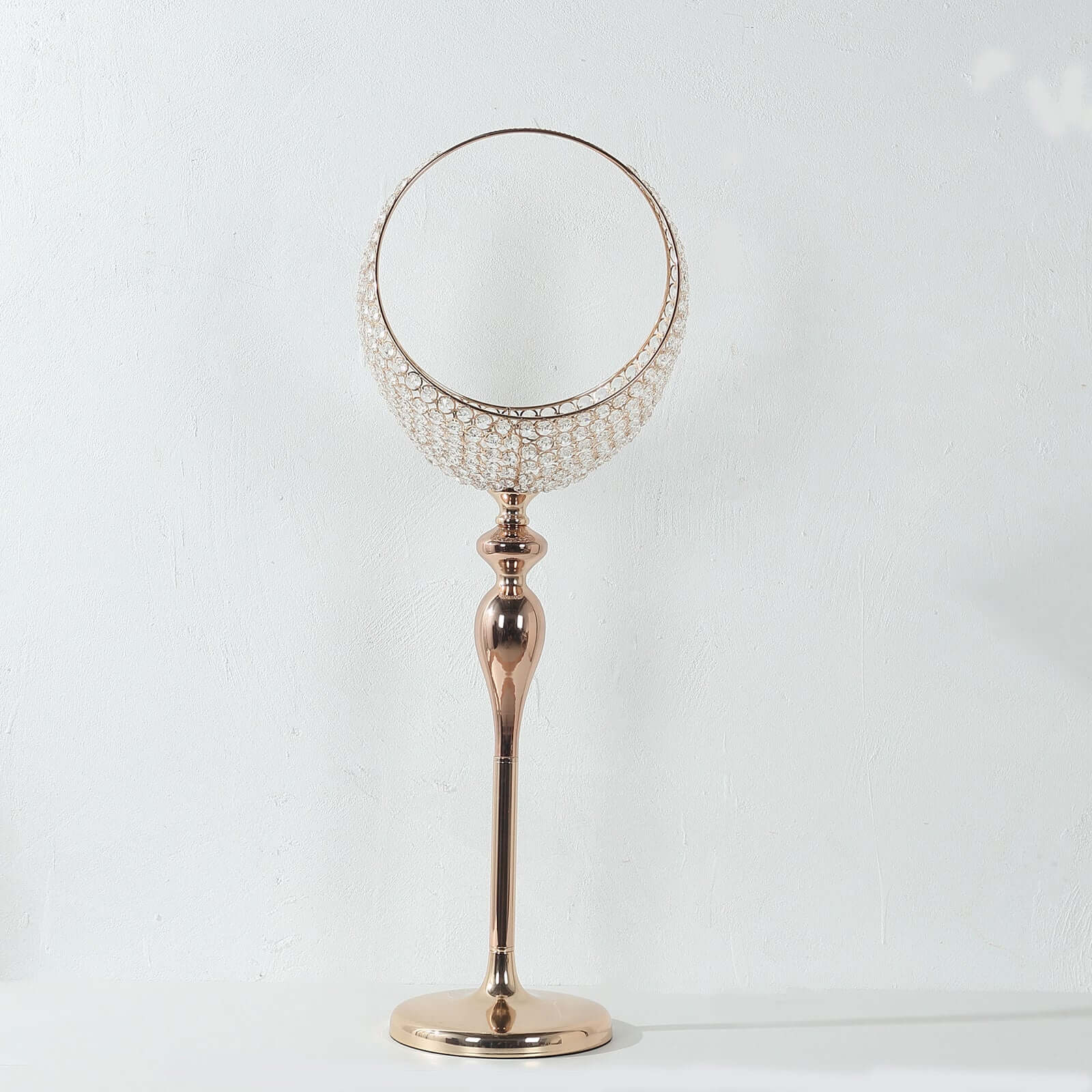 Promo! 4.5ft Tall Gold Metal Crystal Beaded Candle Holder Stand, Half Moon Basket Design for Wedding Centerpiece