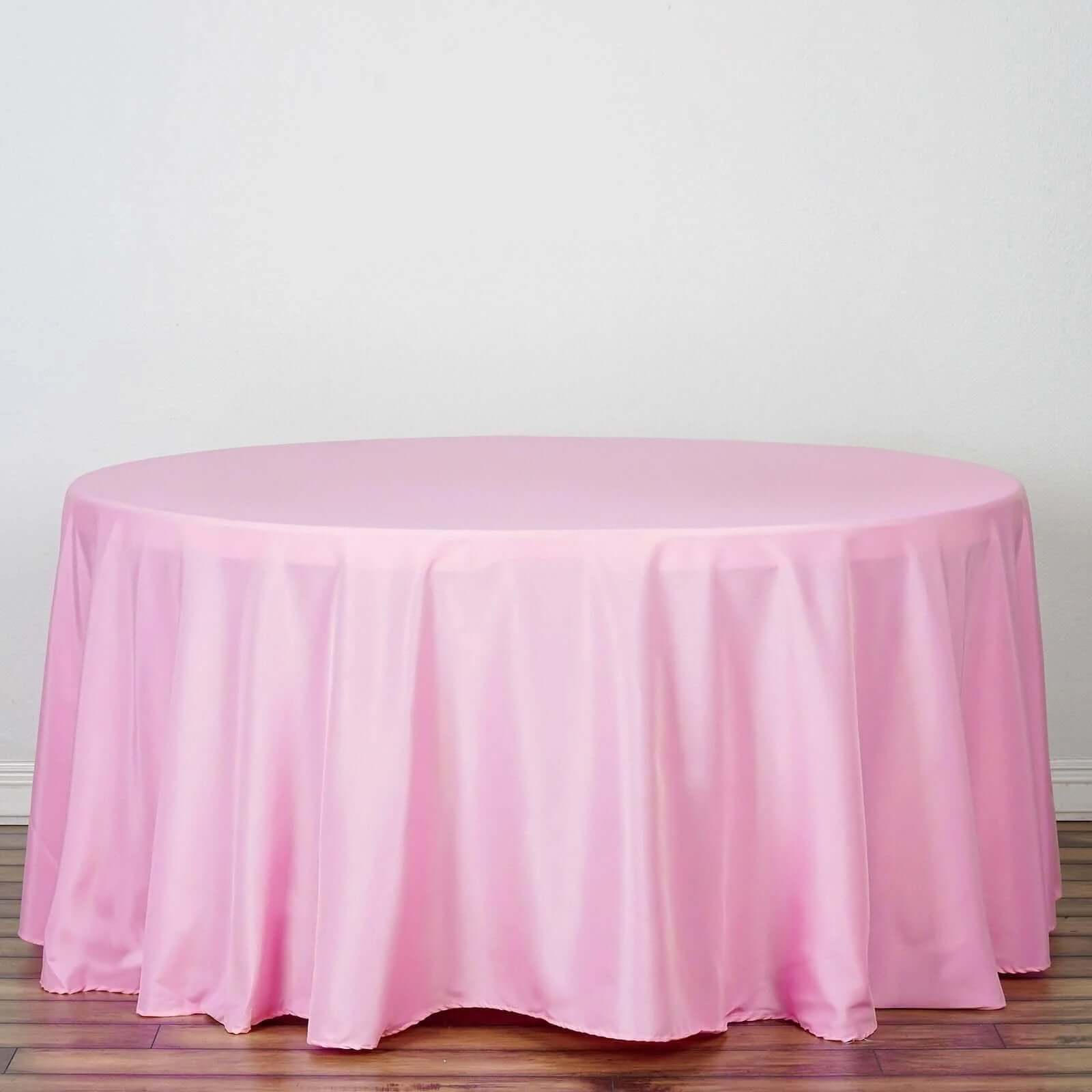 Hot Sale! 132-Inch Seamless Pink Polyester Round Tablecloth for Various Events