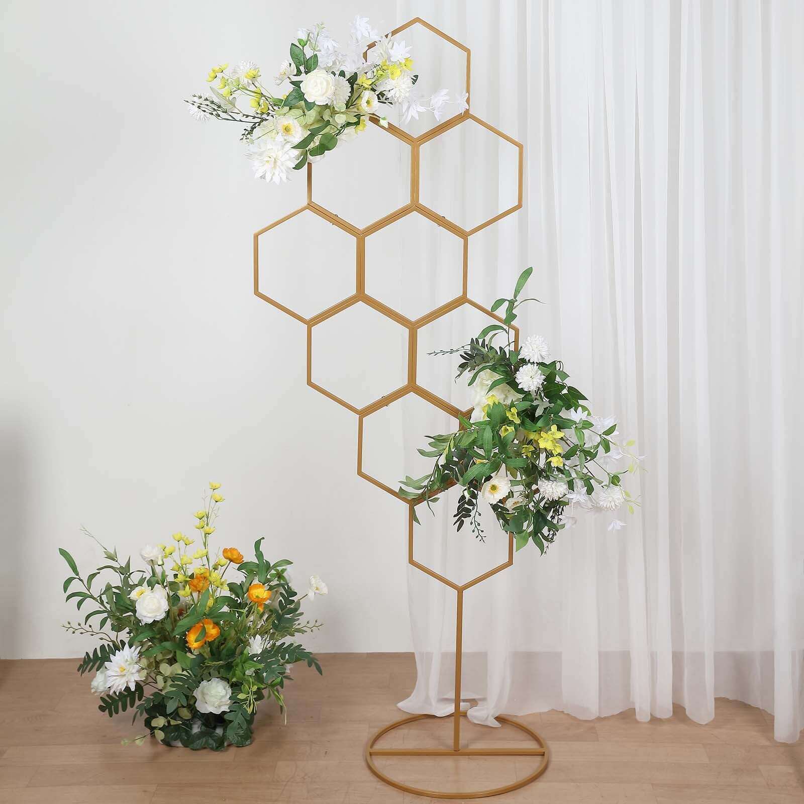 6ft Gold Metal Honeycomb Floor Standing Wedding & Party Flower Frame Backdrop Stand