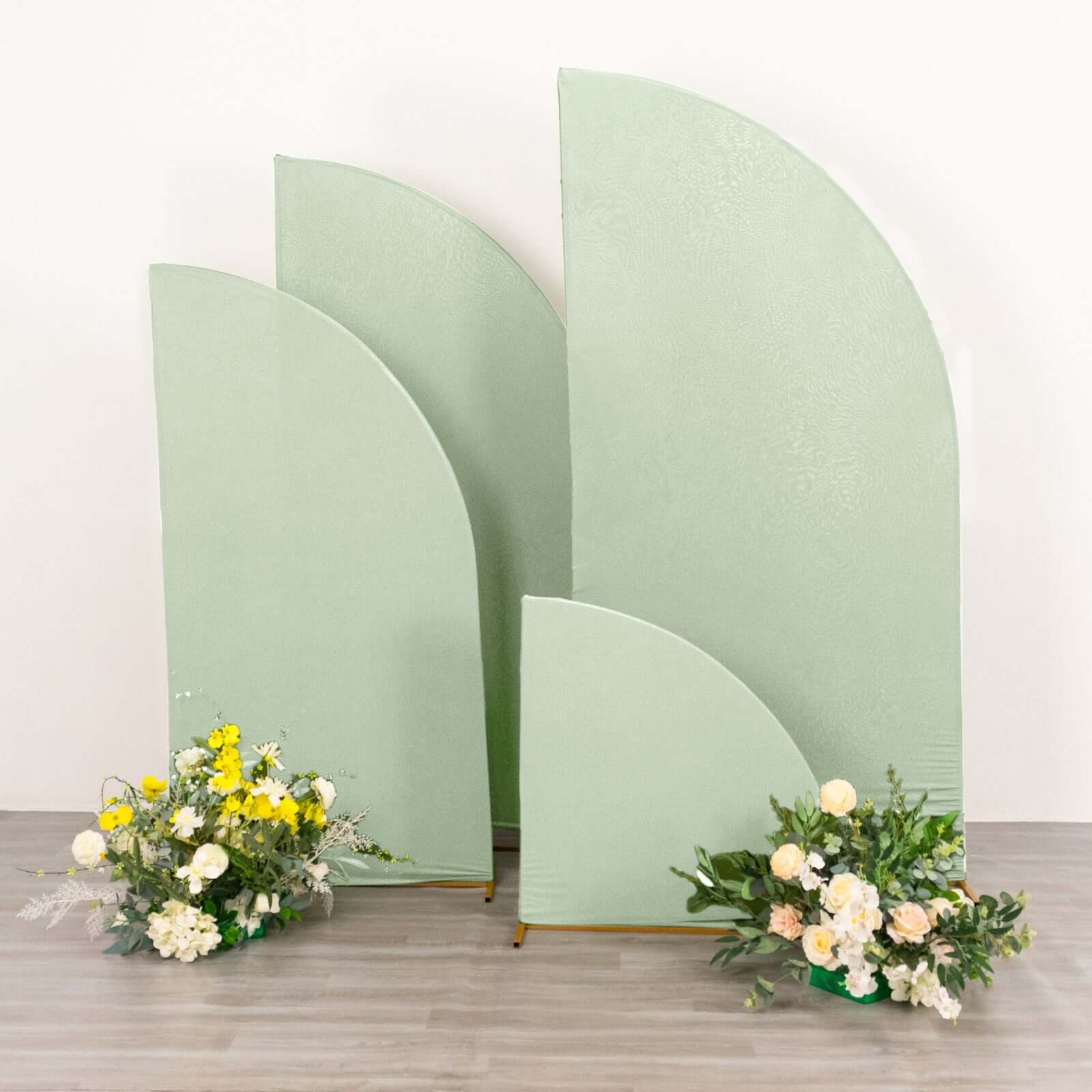 4-Piece Matte Sage Green Spandex Half Moon Wedding Arch Covers - Custom Fit, Various Sizes