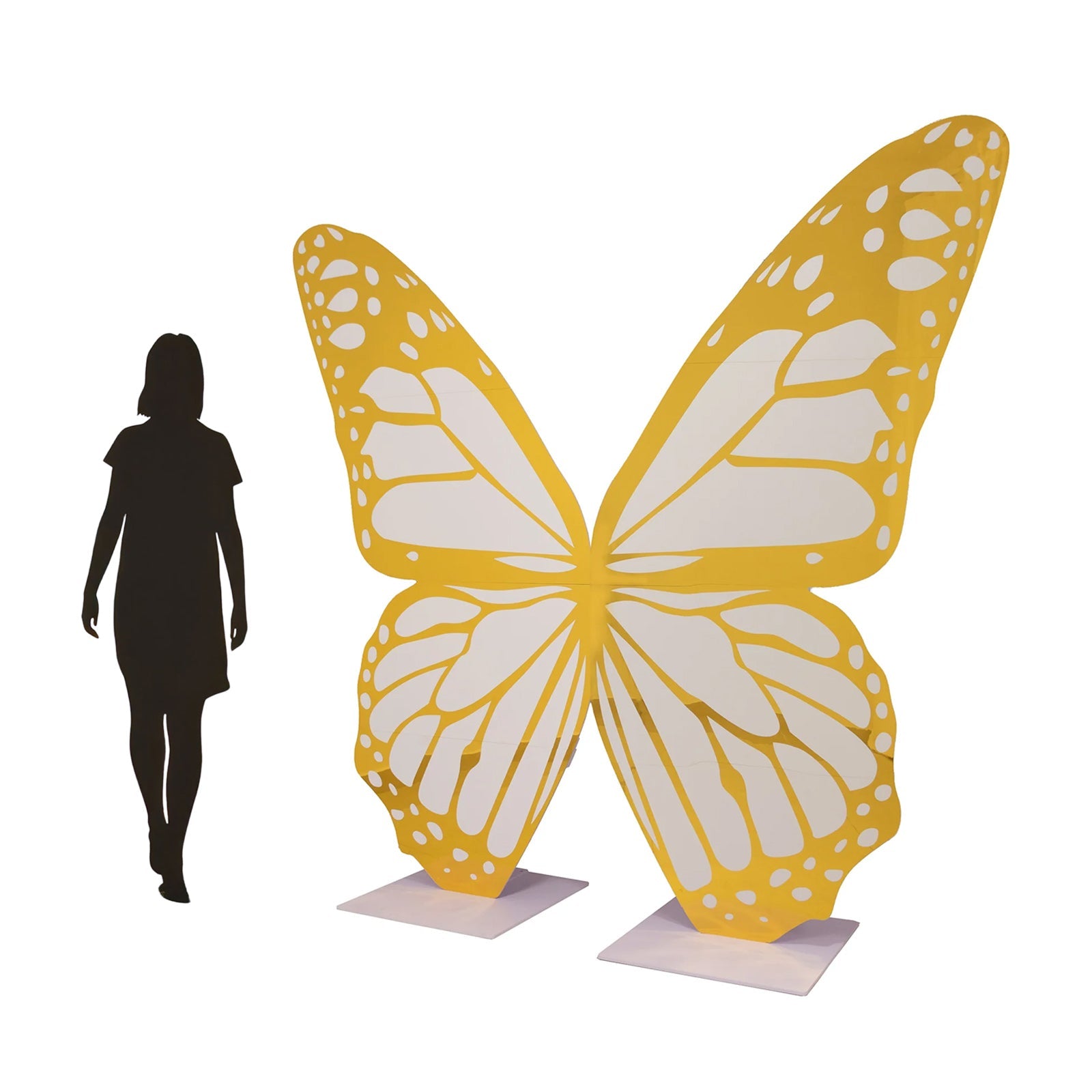 6.5ft Free-Standing Glossy White Gold Monarch Butterfly Wings Backdrop for Party