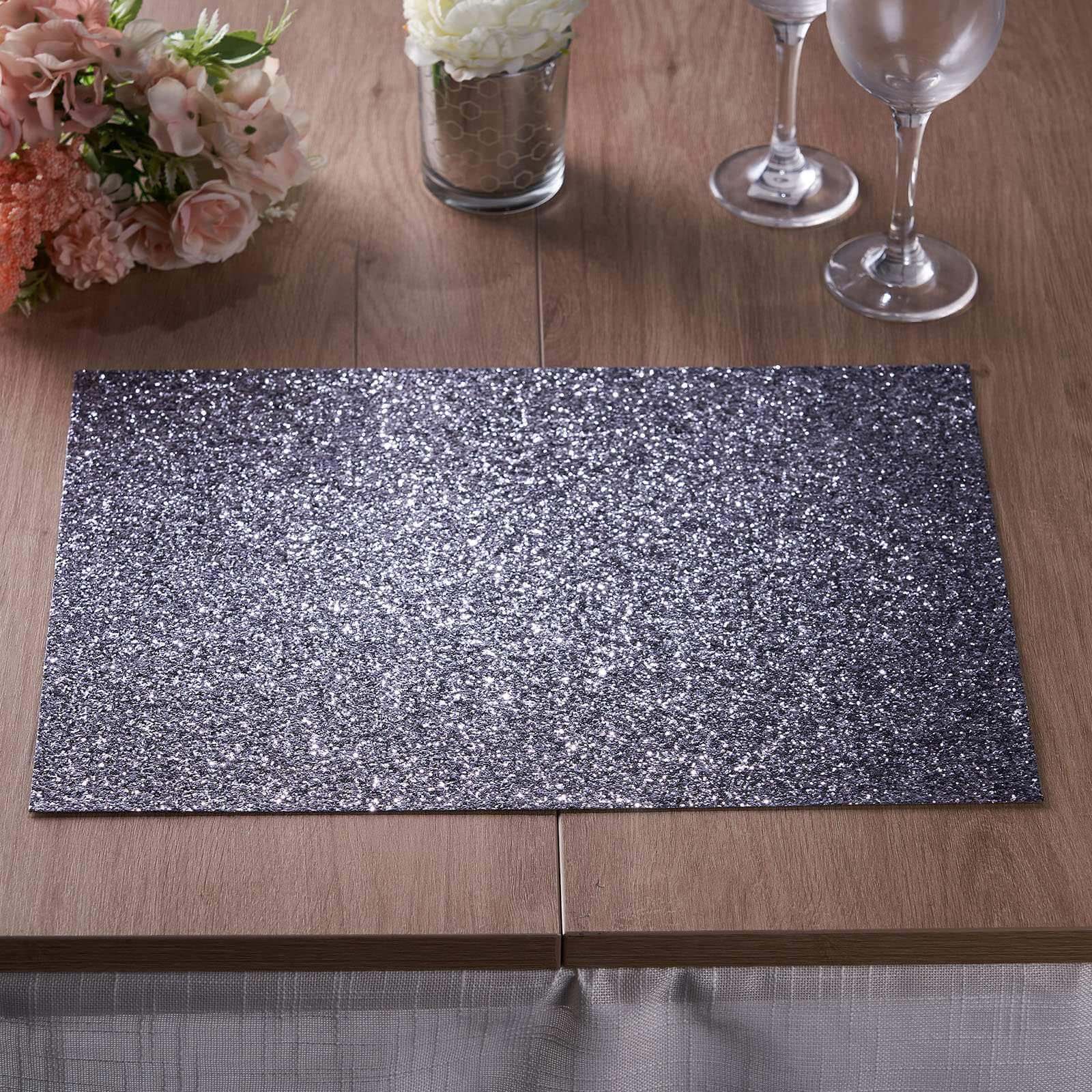 Hot Deal! 6-Pack Charcoal Gray Glitter Rectangle Non-Slip Placemats for Dining Tables, 12x18