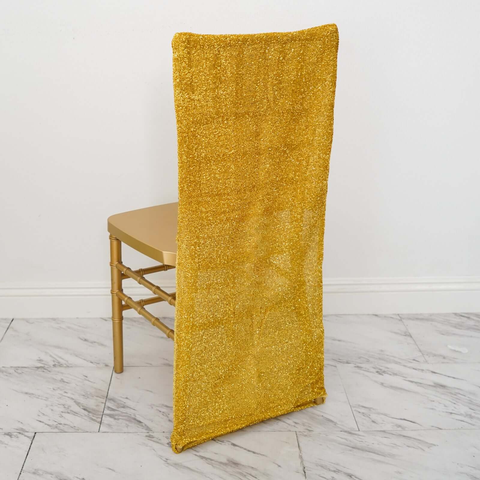 Durable Gold Metallic Shimmer Tinsel Spandex Stretch Slipcover for Chiavari Chair Backs