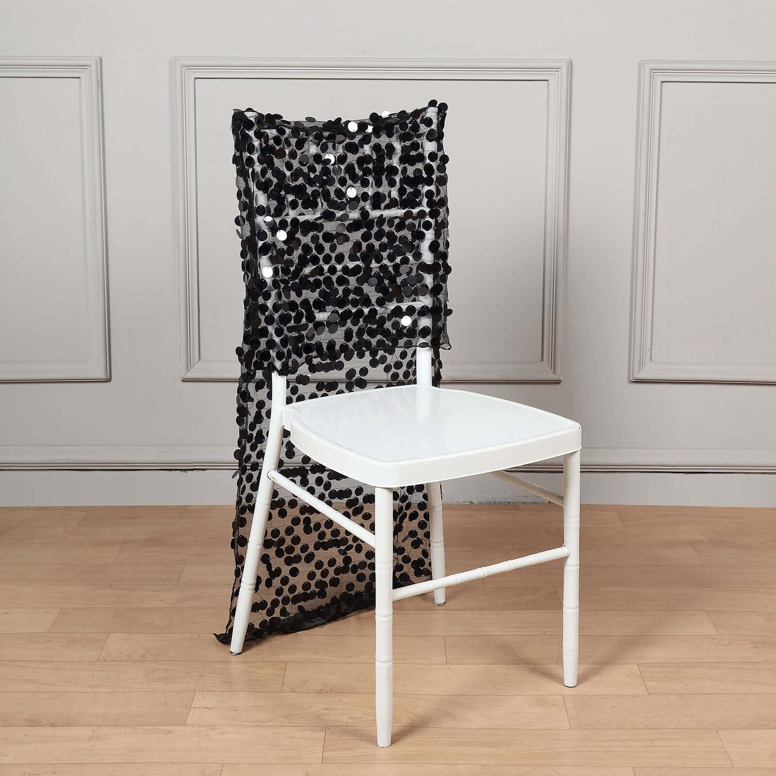 Hot Sale! Black Glittering Sequin Chair Slipcover for Chiavari Chairs - Big Payette Design