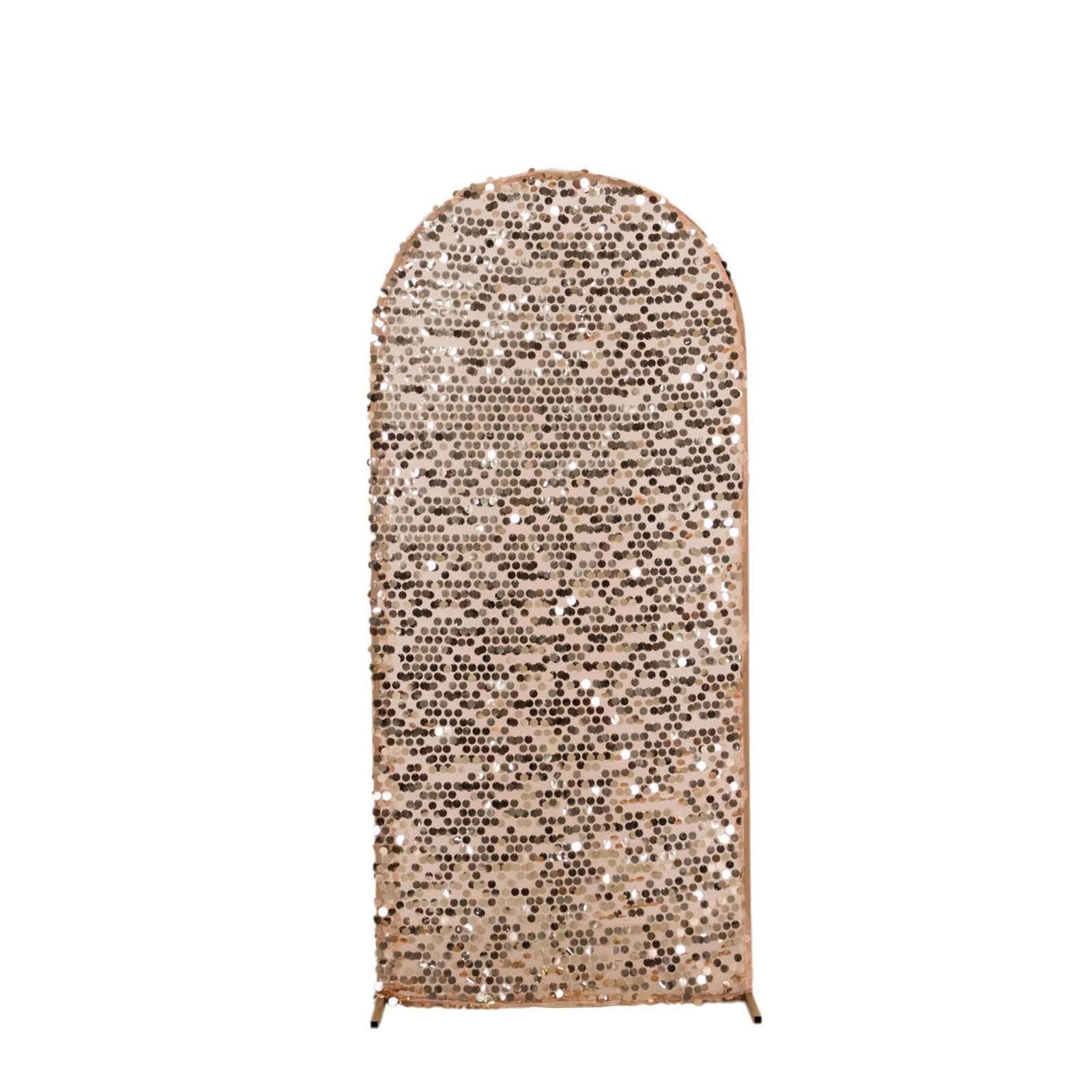 Sparkly Rose Gold 6ft Sequin Wedding Arch Cover for Round Top Stand - Ideal Decor!