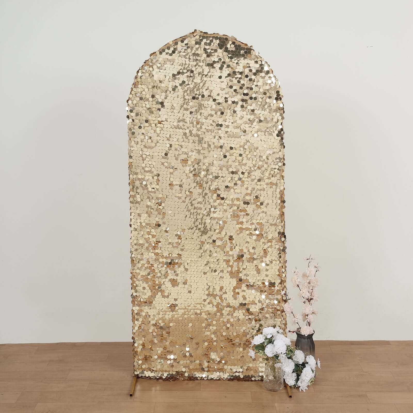 6ft Double-Sided Champagne Sparkly Payette Sequin Cover for Round Top Wedding Arch
