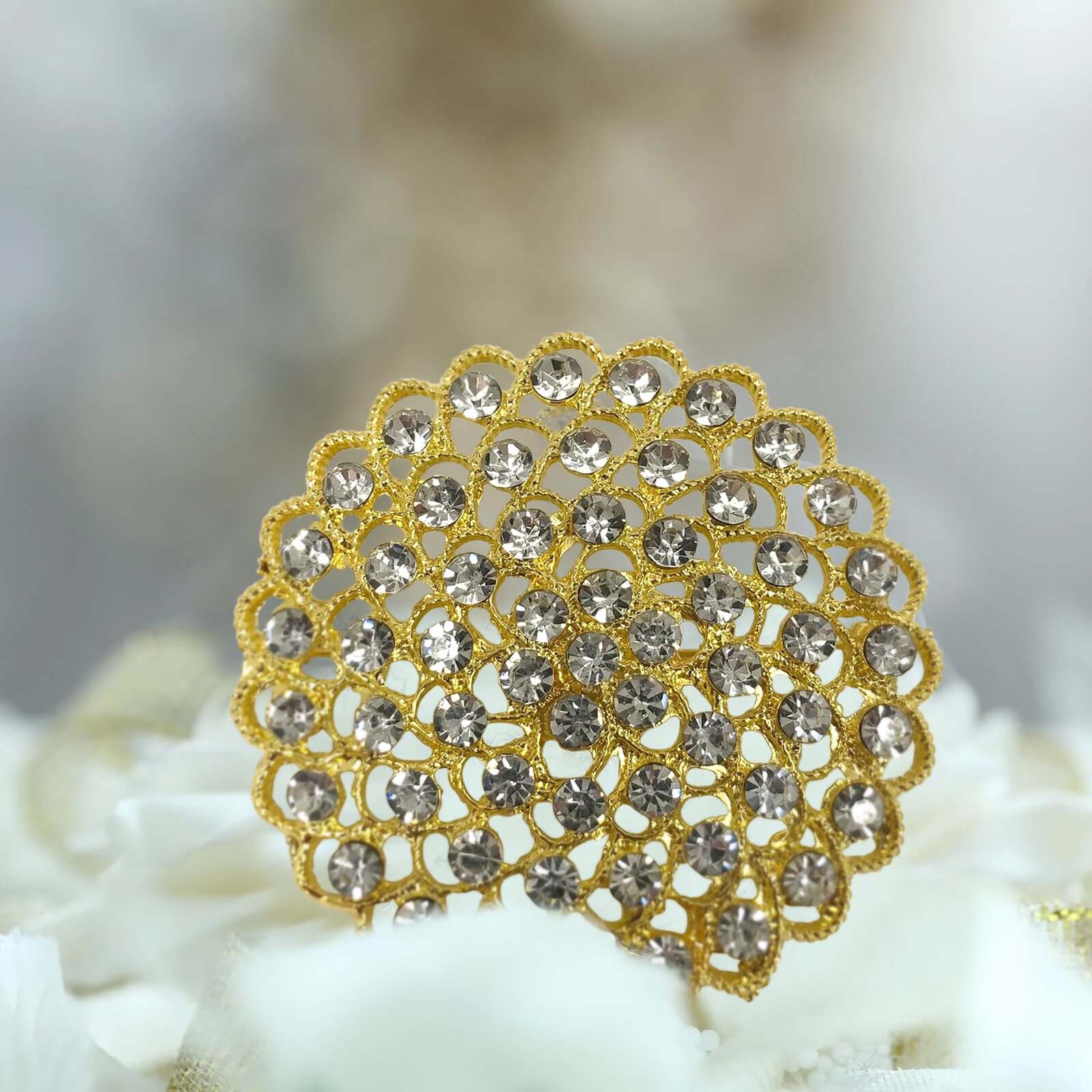 Sparkling Gold Rhinestone Metal Flower Chair Sash Band Buckle - Ideal for Weddings & Celebrations