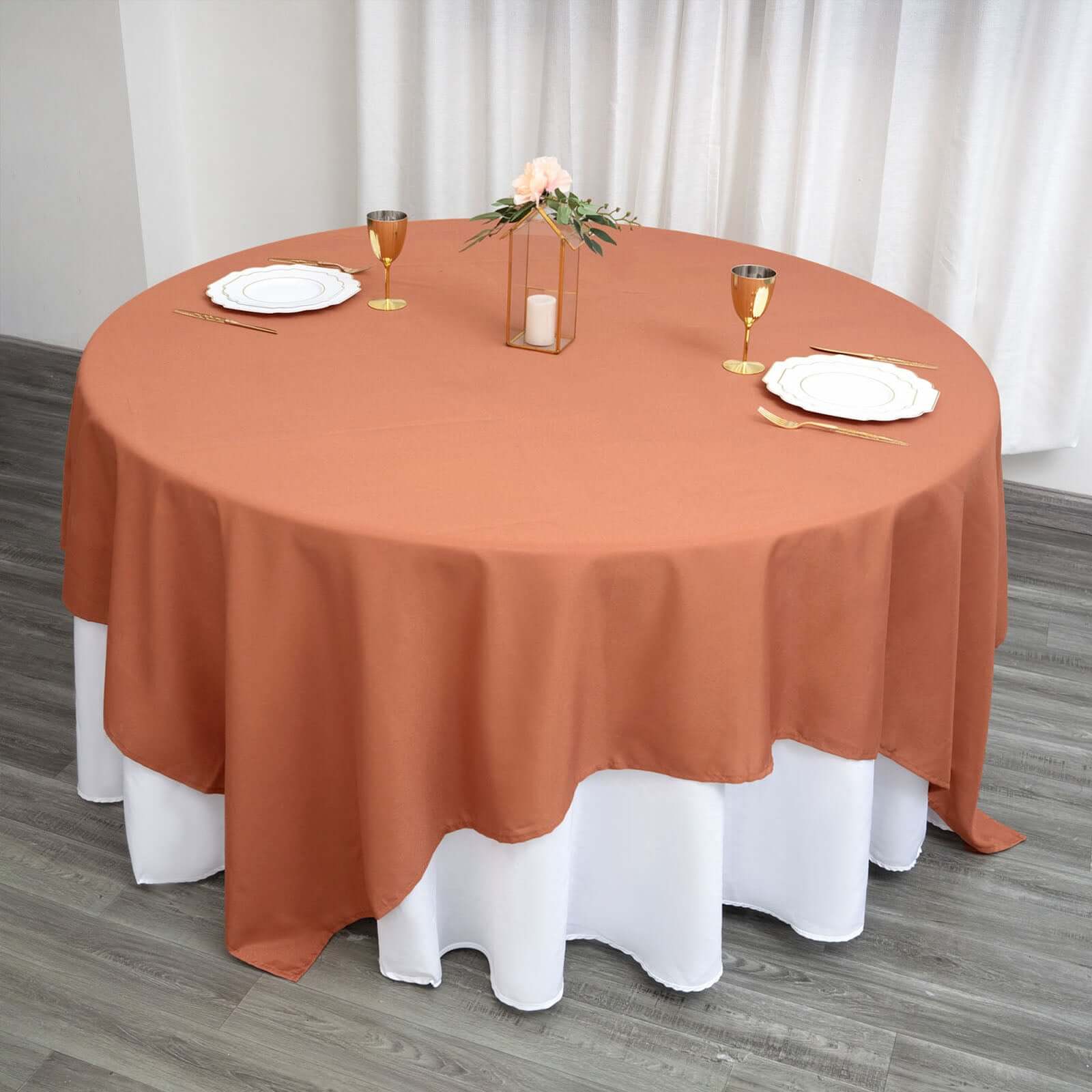 Superb 90x90 Square Polyester Tablecloth in Terracotta (Rust) - Wrinkle-Free & Durable