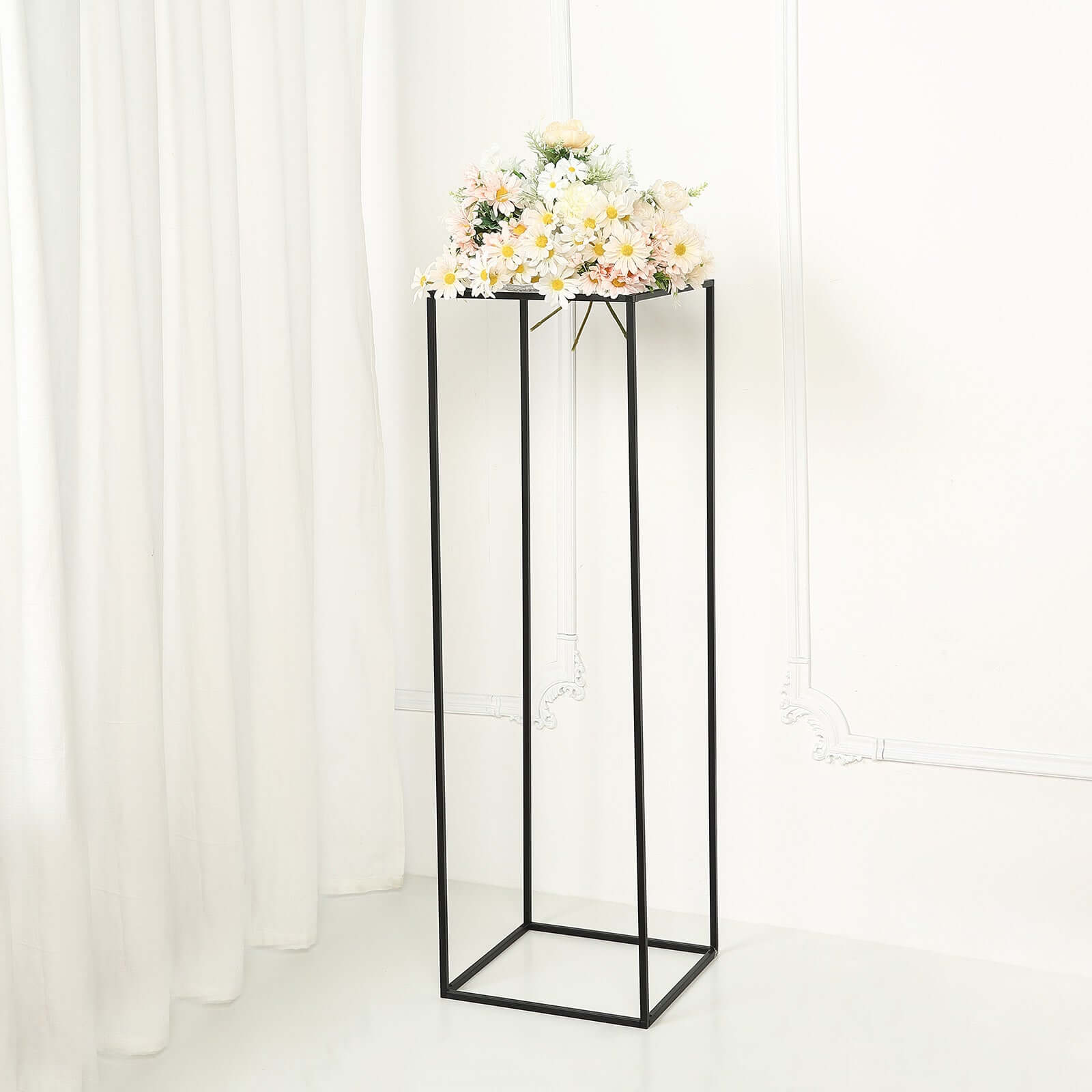 2-Pack Matte Black Metal Geometric Wedding Flower Stand - Ideal for Sophisticated Floral Arrangements