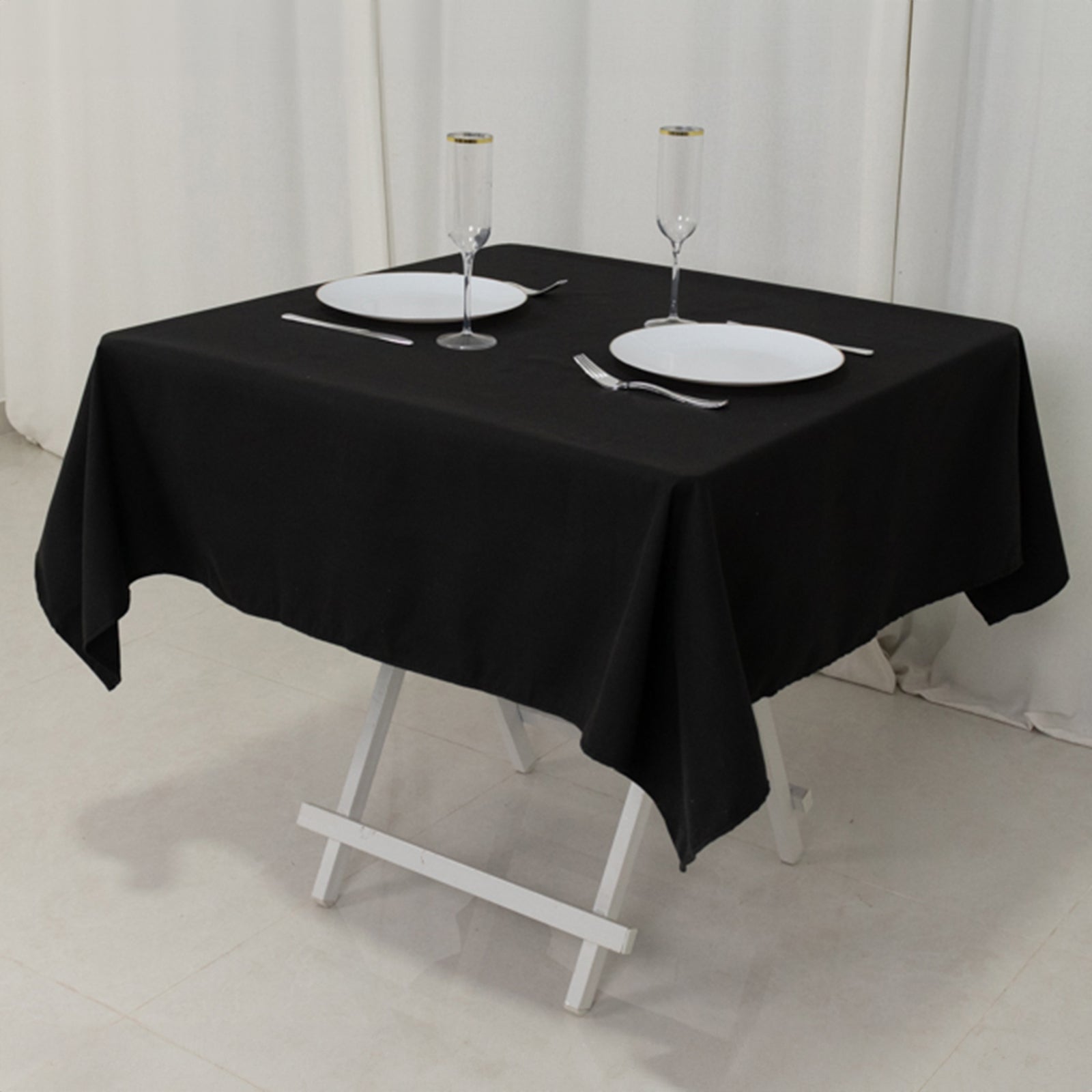 Black 54x54 Square Wrinkle-Resistant Cotton Blend Tablecloth for Modern Table Settings