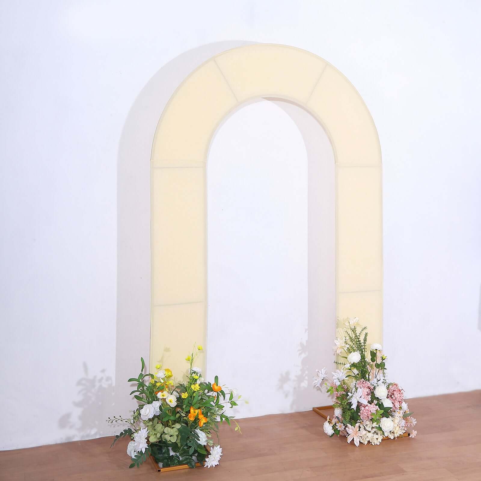 Premium 8ft Beige Spandex U-Shaped Fitted Slipcover for Wedding Arch - Double-Sided