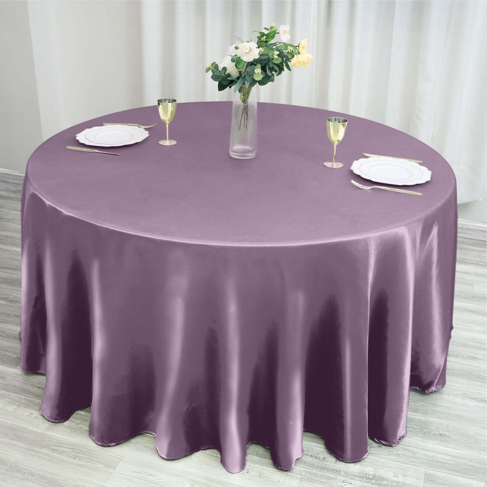 Stylish Seamless Satin Round Tablecloth in Violet Amethyst - 120 Inch for Various Events