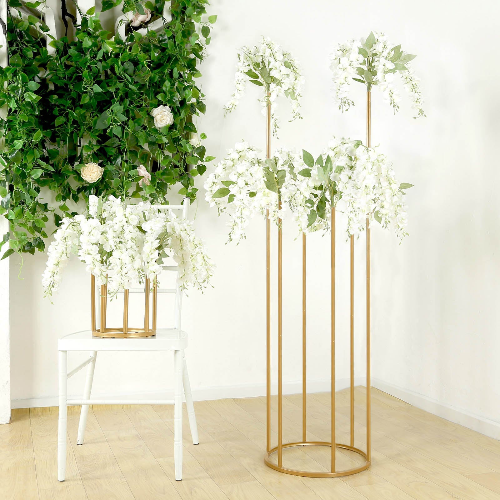 Hot! Gold Metal 6-Tubes Round Base Flower Centerpiece - 4ft Single Stem Bud Vase