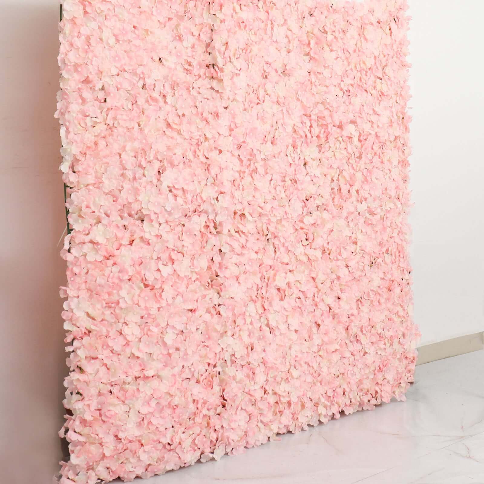 11 Sq ft. UV-Protected Blush Artificial Hydrangea Flower Wall Mat Backdrop - Set of 4 Panels