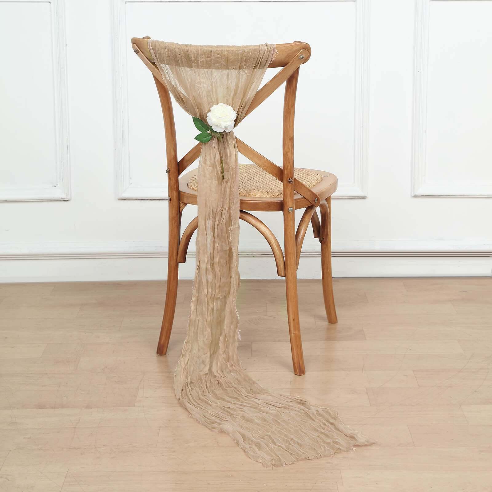 5-Pack Beige Cheesecloth Chair Sashes - Perfect Boho Decor for Events