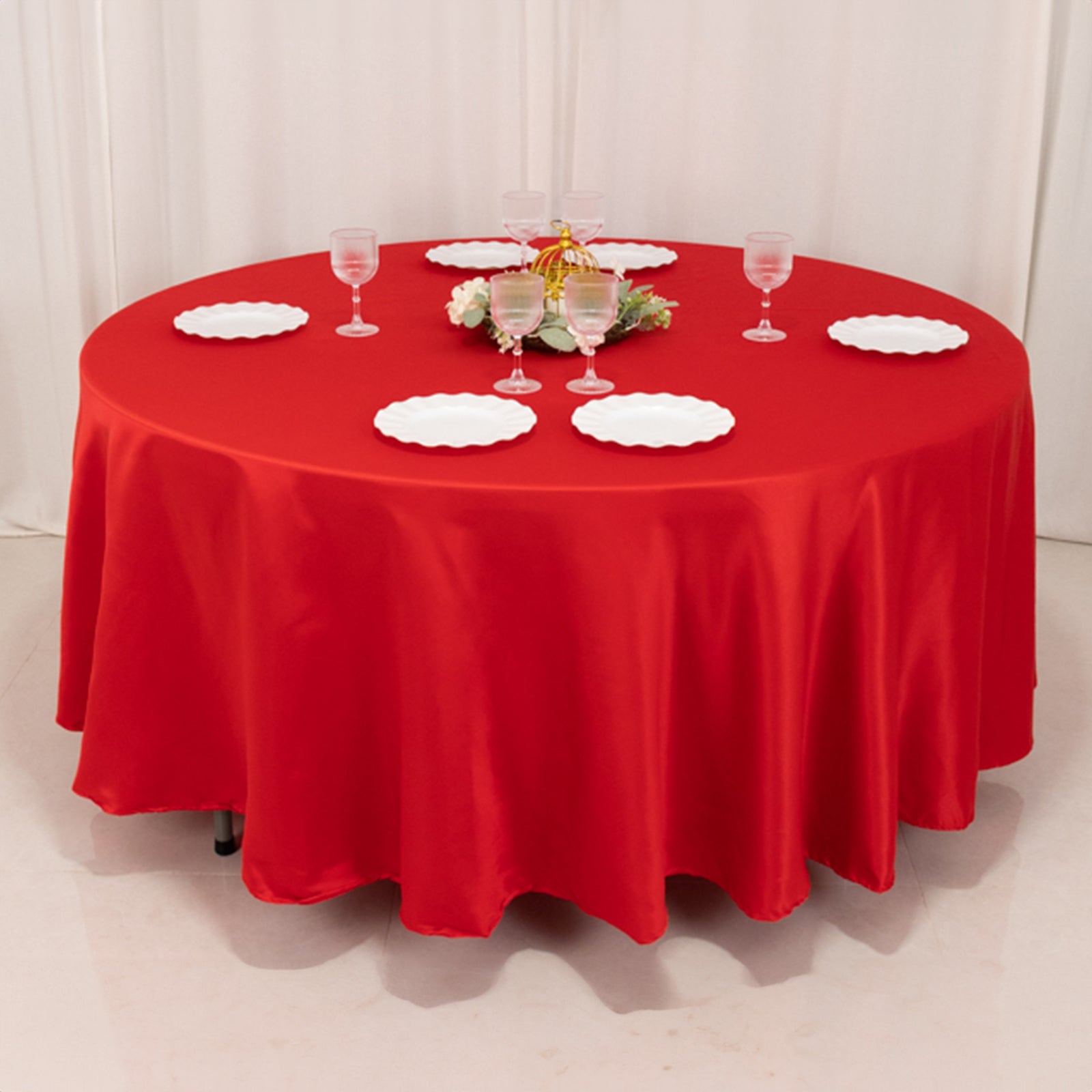 Red Durable Silk-Like Lamour Satin 108 Round Tablecloth - Ideal for Events