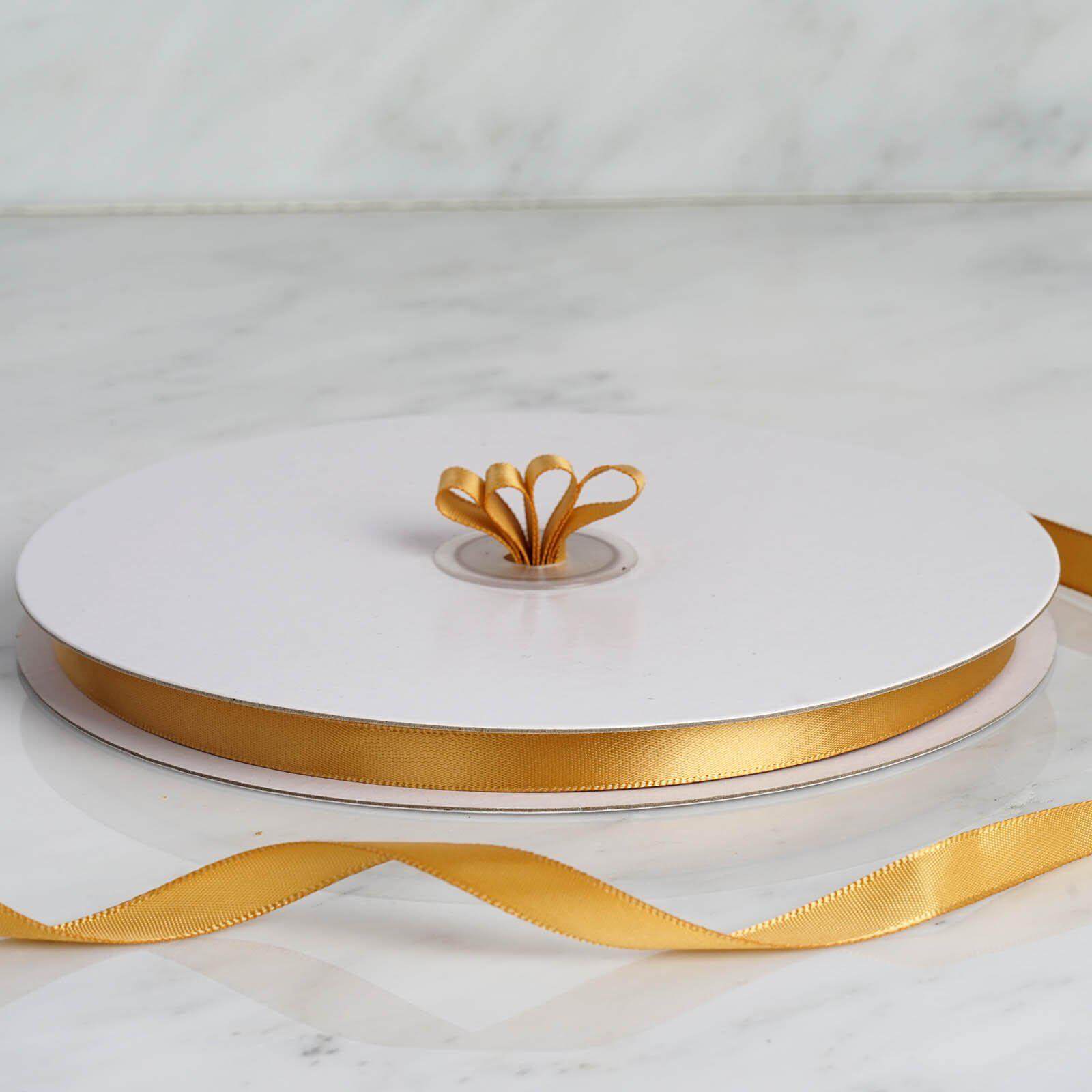 Hot! 100 Yards 3/8 Gold Single-Face Decorative Satin Ribbon