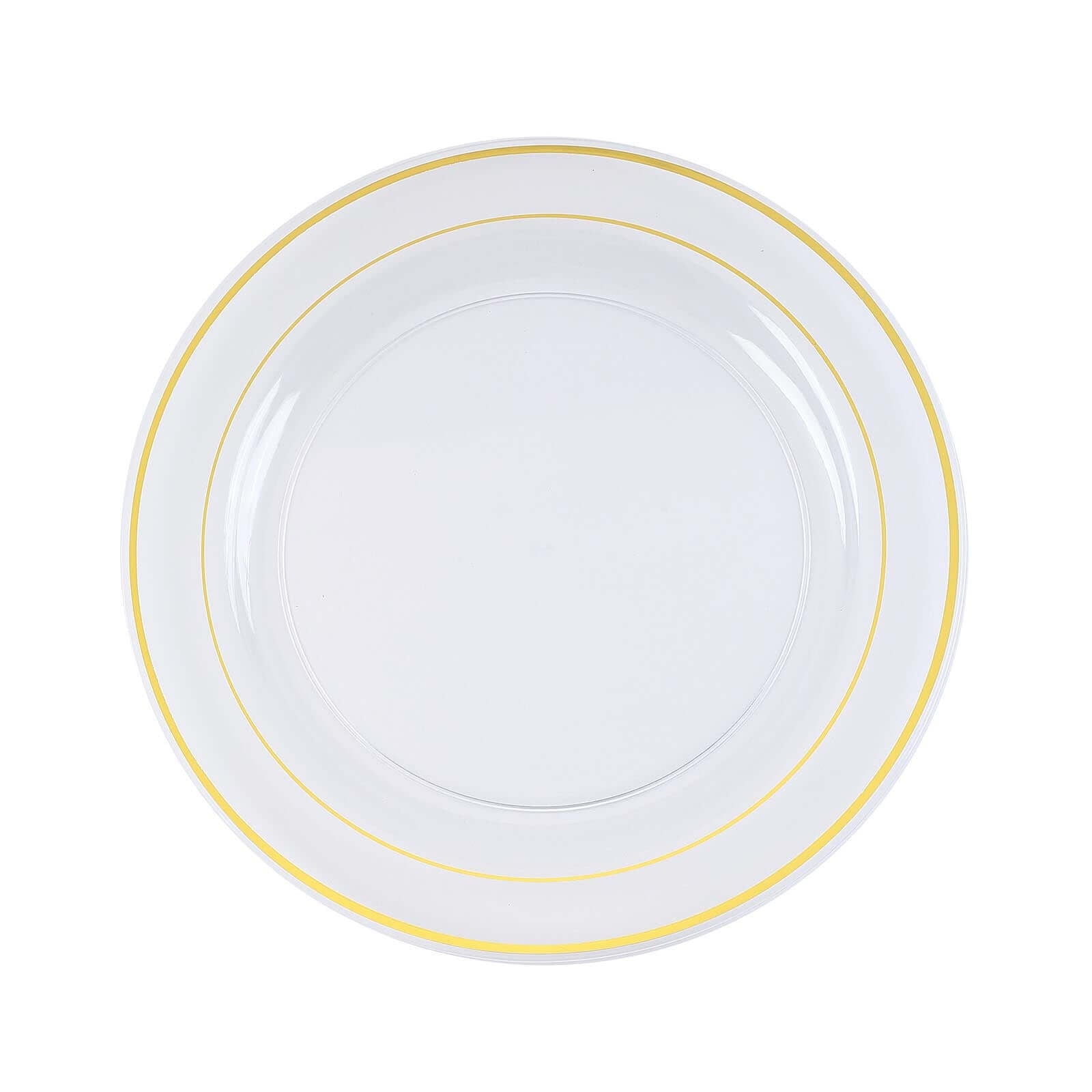 Hot Deal! 10-Pack of Clear Plastic Dinner Plates with Elegant Gold Rim - Ideal Disposable Party Plates (10-inch)