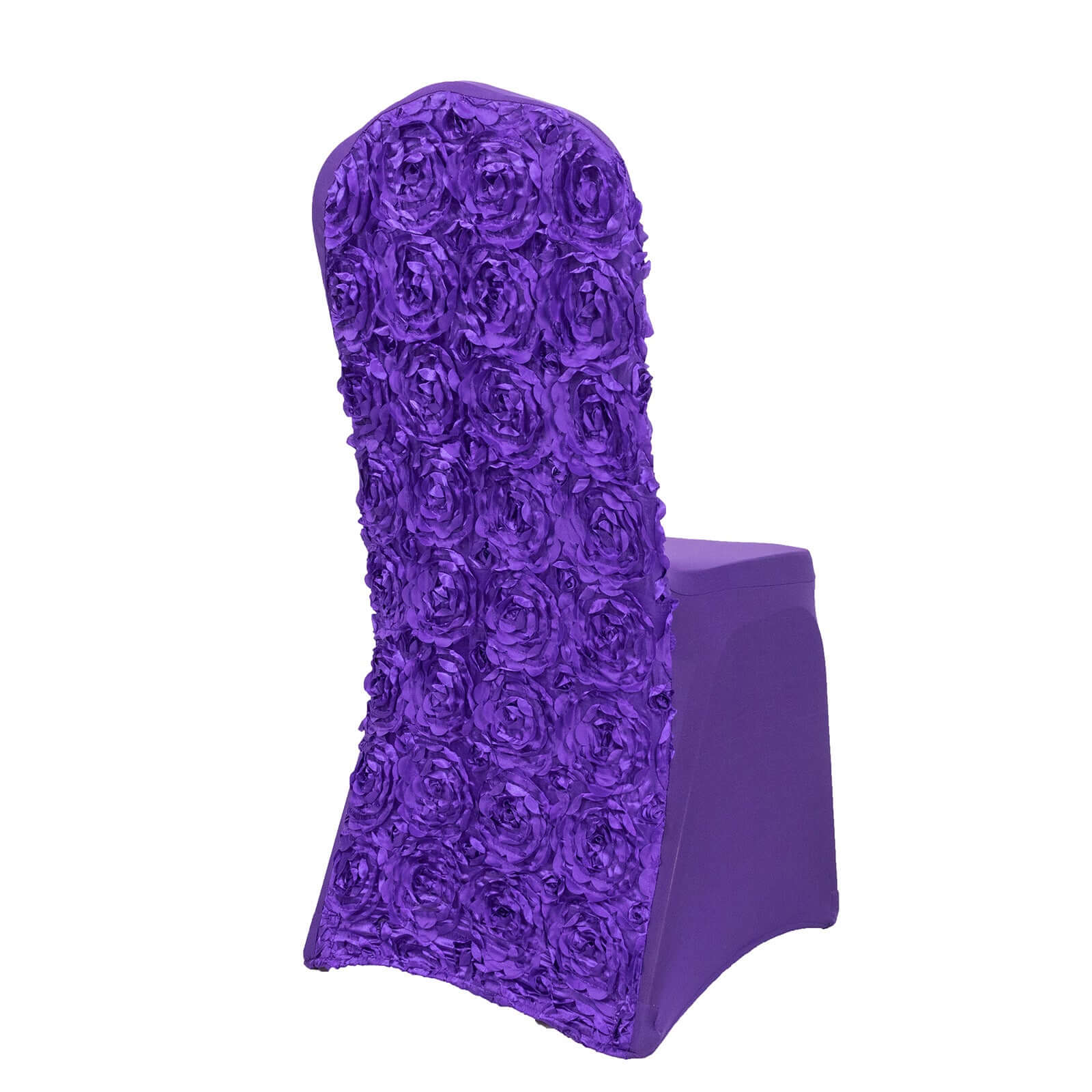 Purple Satin Rosette Stretch Slip-On Chair Cover for Banquets - Elegant & Durable