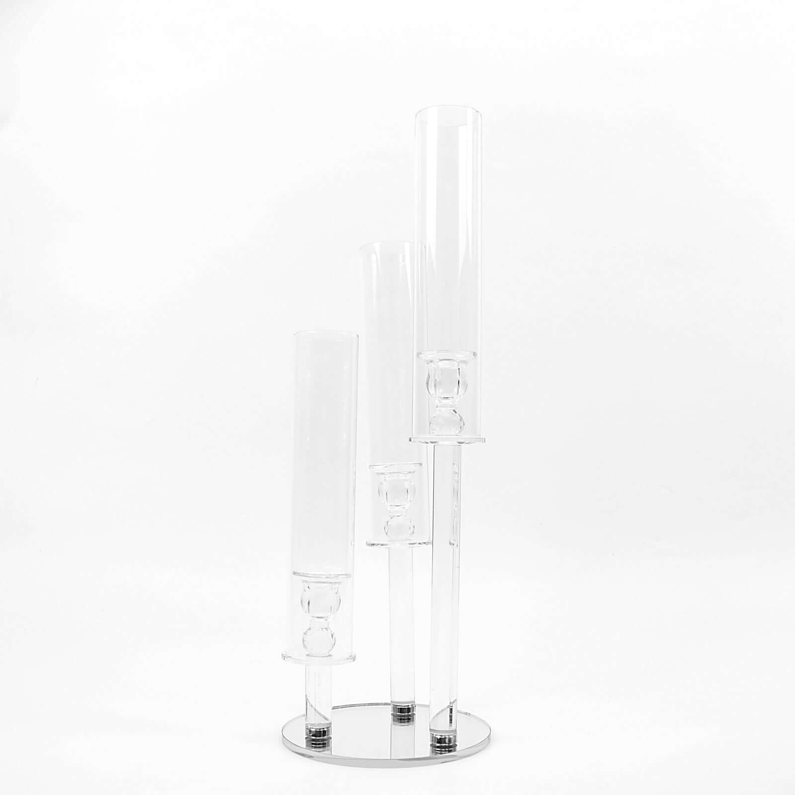3-Arm Round Crystal Glass Candelabra - Ideal Centerpiece for Weddings and Events