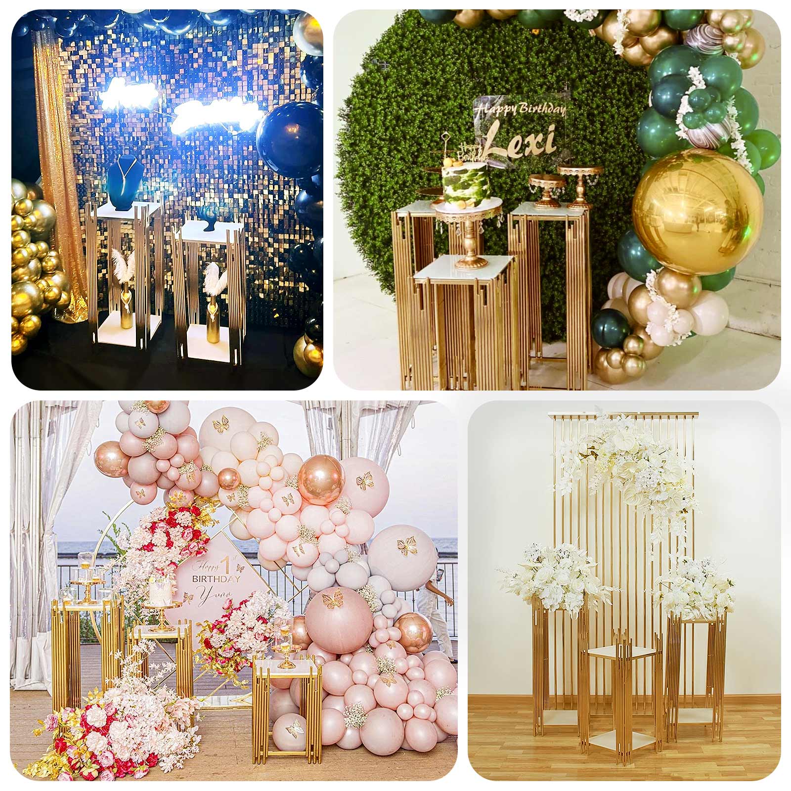 Hot Deal! Set of 3 Gold Metal Wedding Pedestal Stands with Square Acrylic Plates