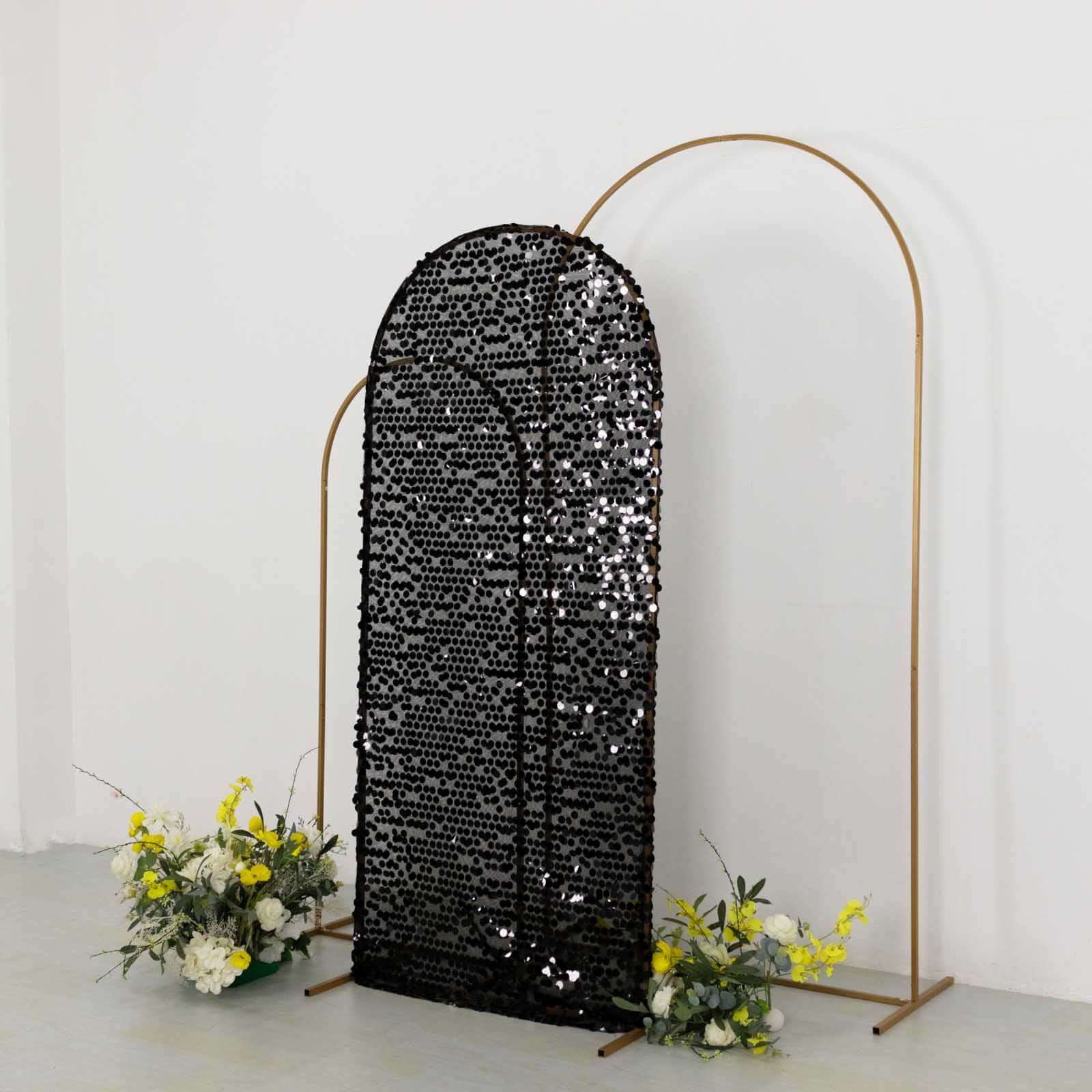Hot! 6ft Sparkly Black Sequin Fitted Cover for Round Top Wedding Arch