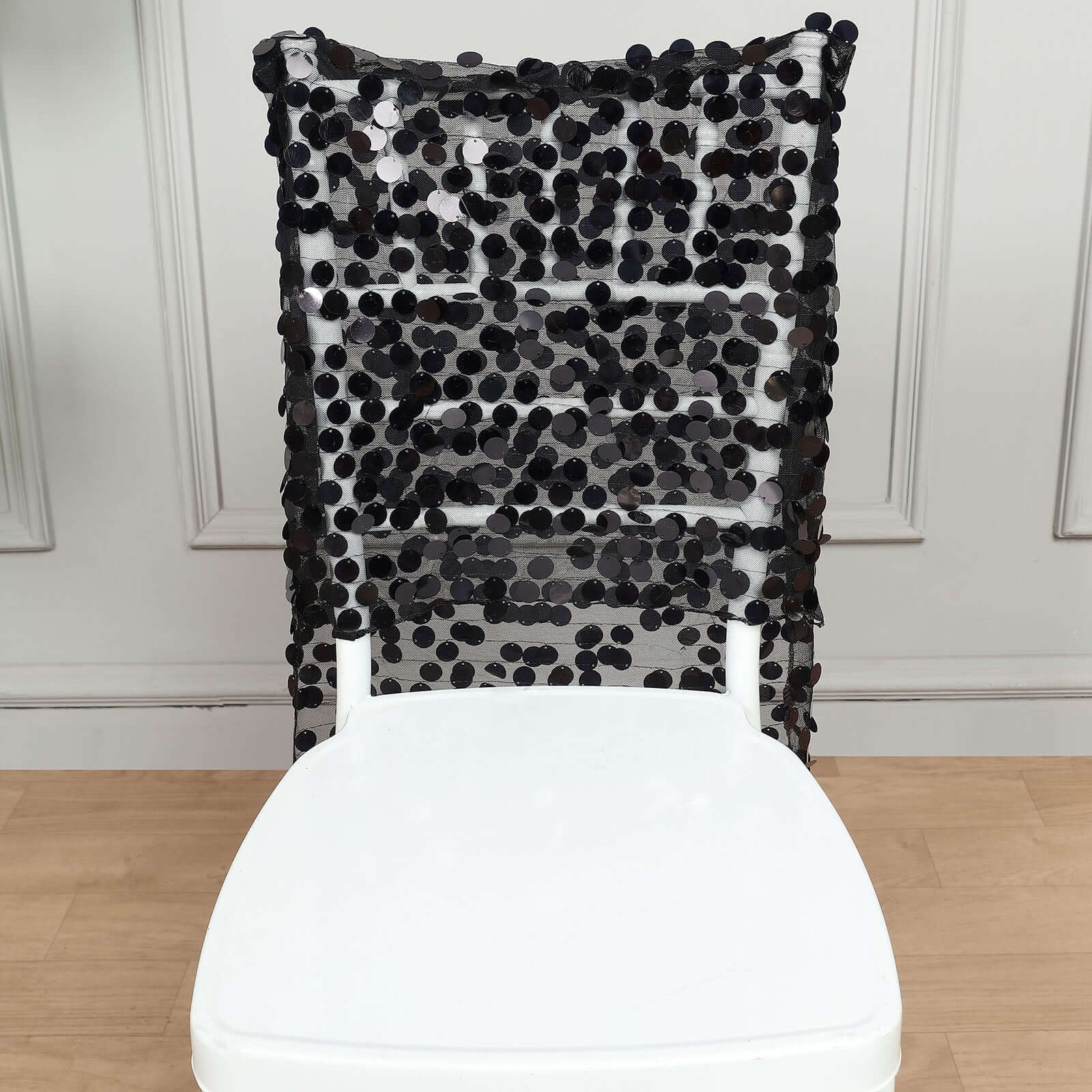 Hot Sale! Black Glittering Sequin Chair Slipcover for Chiavari Chairs - Big Payette Design
